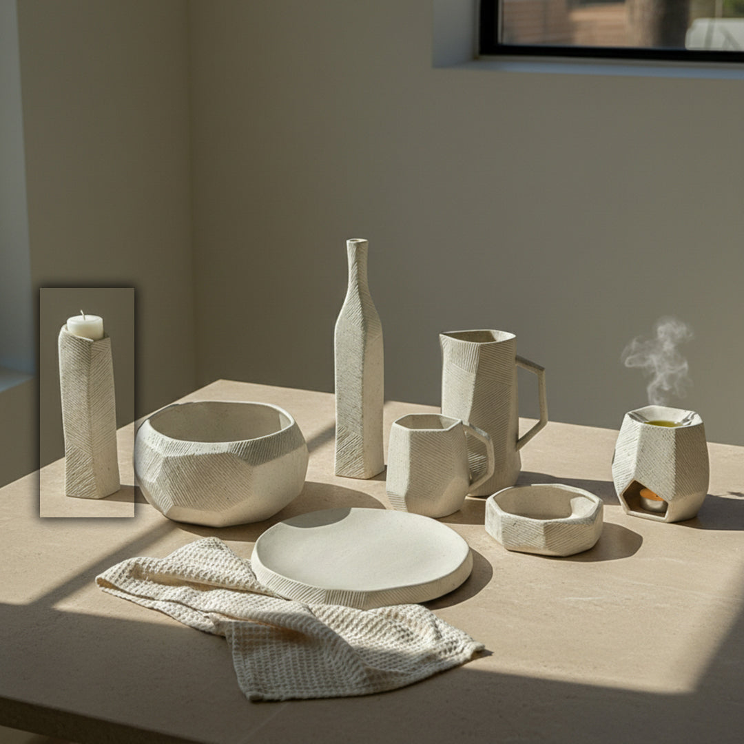 Hessian Off-White Chizzled Candle & Tealight Holder - Small CB4371-25-R537