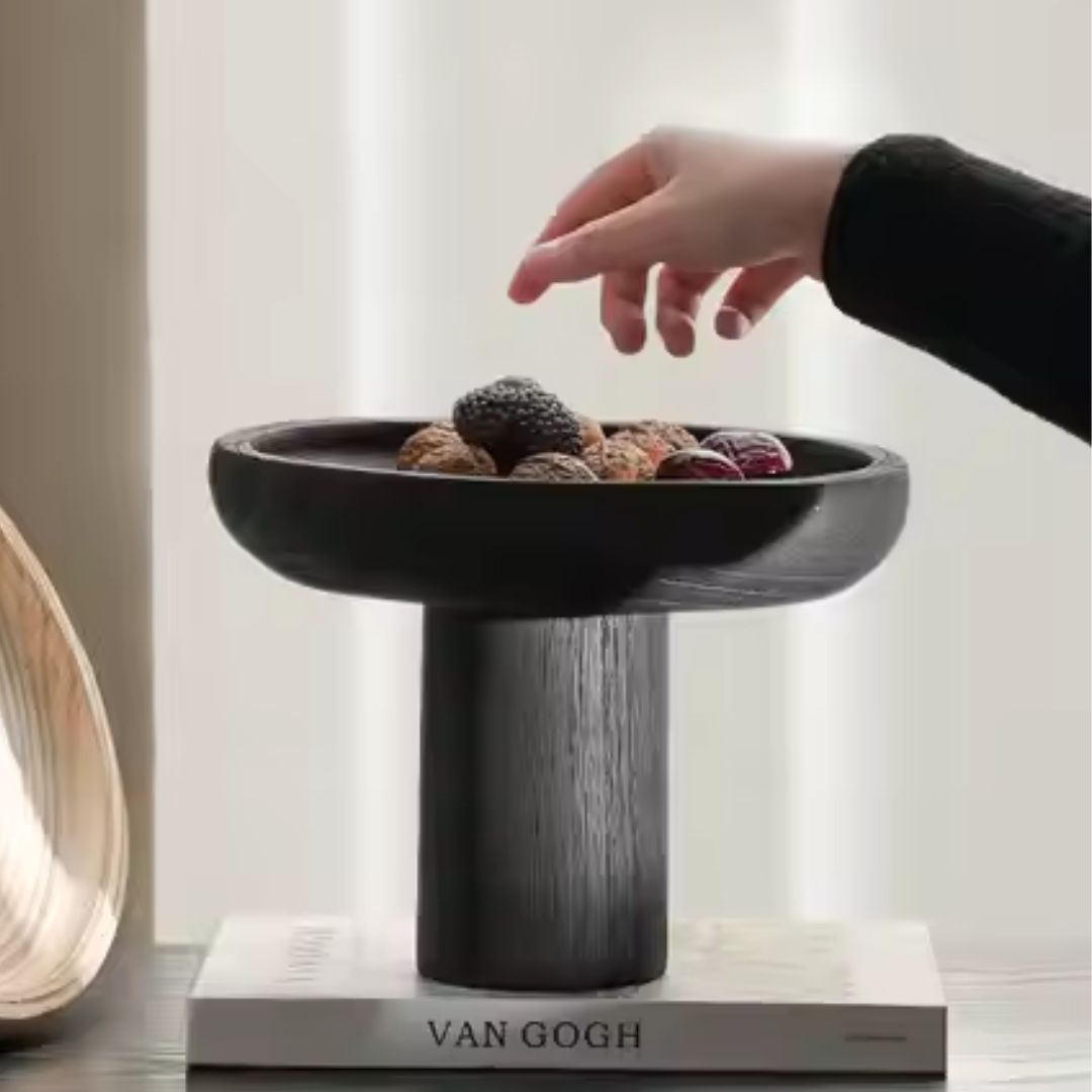 High-Legged Wooden Fruit Bowl-Black FB-MC23010B -  Bowls - ebarza Furniture UAE | Shop Modern Furniture in Abu Dhabi & Dubai - مفروشات ايبازرا في الامارات | تسوق اثاث عصري وديكورات مميزة في دبي وابوظبي