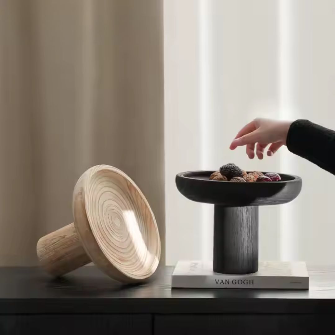 High-Legged Wooden Fruit Bowl-Black FB-MC23010B -  Bowls - ebarza Furniture UAE | Shop Modern Furniture in Abu Dhabi & Dubai - مفروشات ايبازرا في الامارات | تسوق اثاث عصري وديكورات مميزة في دبي وابوظبي
