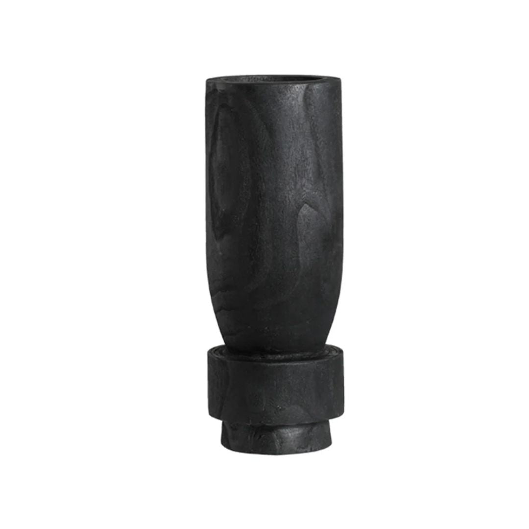 Holy Grail Wooden Vase Black short FB-MC24005B -  Vases - ebarza Furniture UAE | Shop Modern Furniture in Abu Dhabi & Dubai - مفروشات ايبازرا في الامارات | تسوق اثاث عصري وديكورات مميزة في دبي وابوظبي