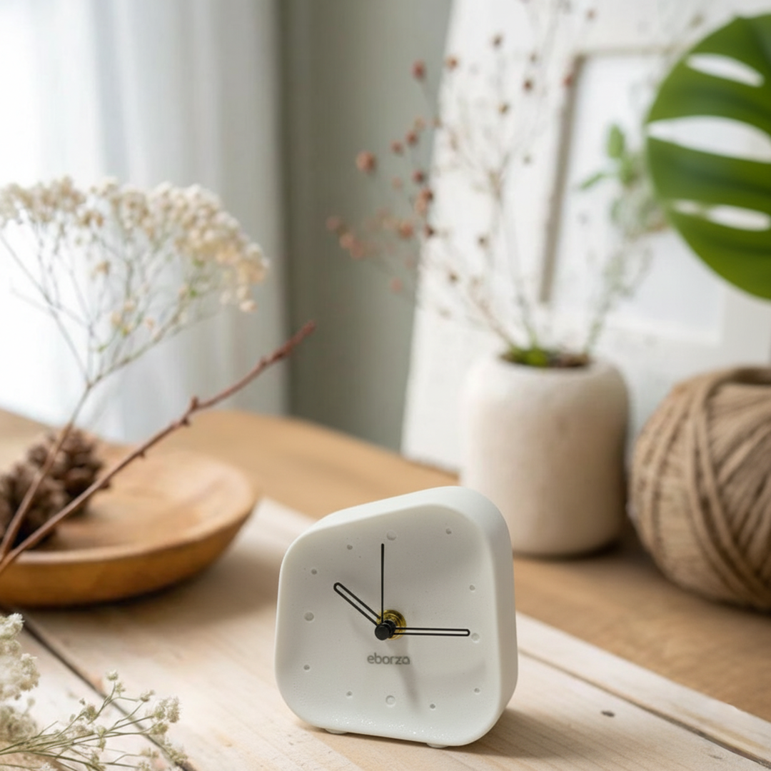 Ivory White Square Desk Clock TCB284 -  Clocks - ebarza Furniture UAE | Shop Modern Furniture in Abu Dhabi & Dubai - مفروشات ايبازرا في الامارات | تسوق اثاث عصري وديكورات مميزة في دبي وابوظبي