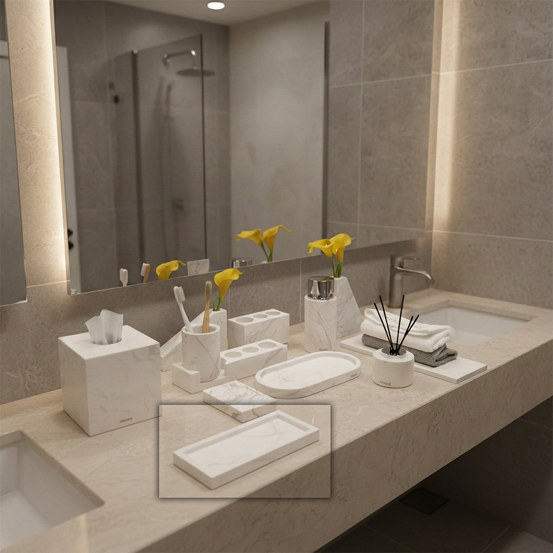 Jazz White Marble Rectangular Large Tray RHD880 -  Trays - ebarza Furniture UAE | Shop Modern Furniture in Abu Dhabi & Dubai - مفروشات ايبازرا في الامارات | تسوق اثاث عصري وديكورات مميزة في دبي وابوظبي