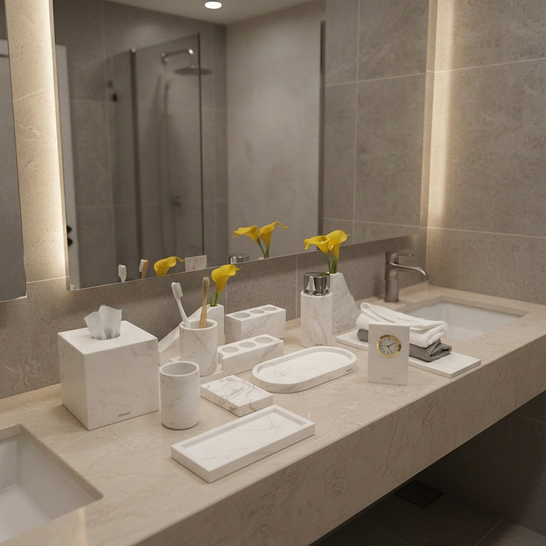 Jazz White Marble Small Desk Clock TCA880 -  Clocks - ebarza Furniture UAE | Shop Modern Furniture in Abu Dhabi & Dubai - مفروشات ايبازرا في الامارات | تسوق اثاث عصري وديكورات مميزة في دبي وابوظبي