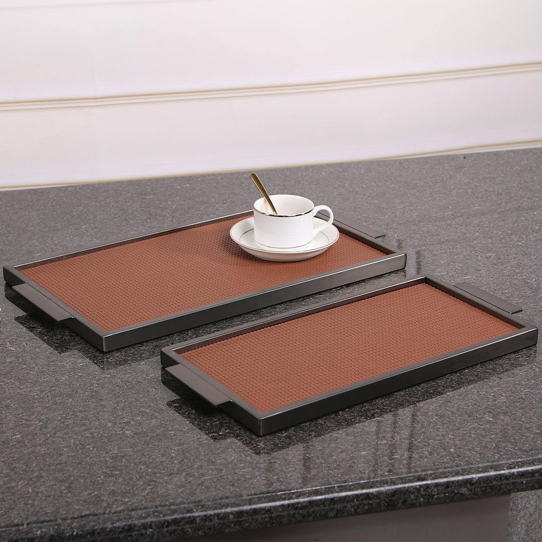 LEATHER & METAL BROWN TRAY-S W6048 -  Trays - ebarza Furniture UAE | Shop Modern Furniture in Abu Dhabi & Dubai - مفروشات ايبازرا في الامارات | تسوق اثاث عصري وديكورات مميزة في دبي وابوظبي