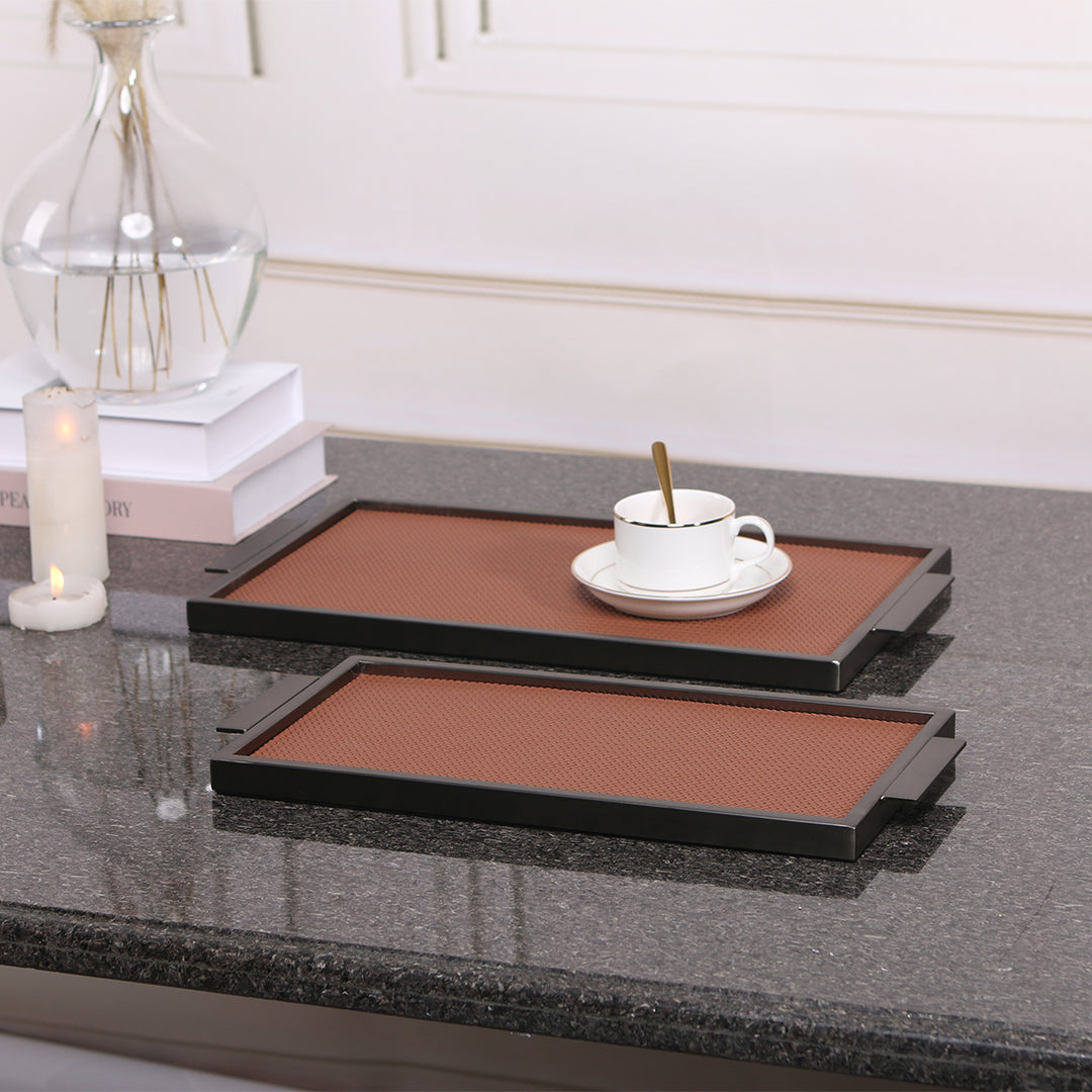 LEATHER & METAL BROWN TRAY-S W6048 -  Trays - ebarza Furniture UAE | Shop Modern Furniture in Abu Dhabi & Dubai - مفروشات ايبازرا في الامارات | تسوق اثاث عصري وديكورات مميزة في دبي وابوظبي