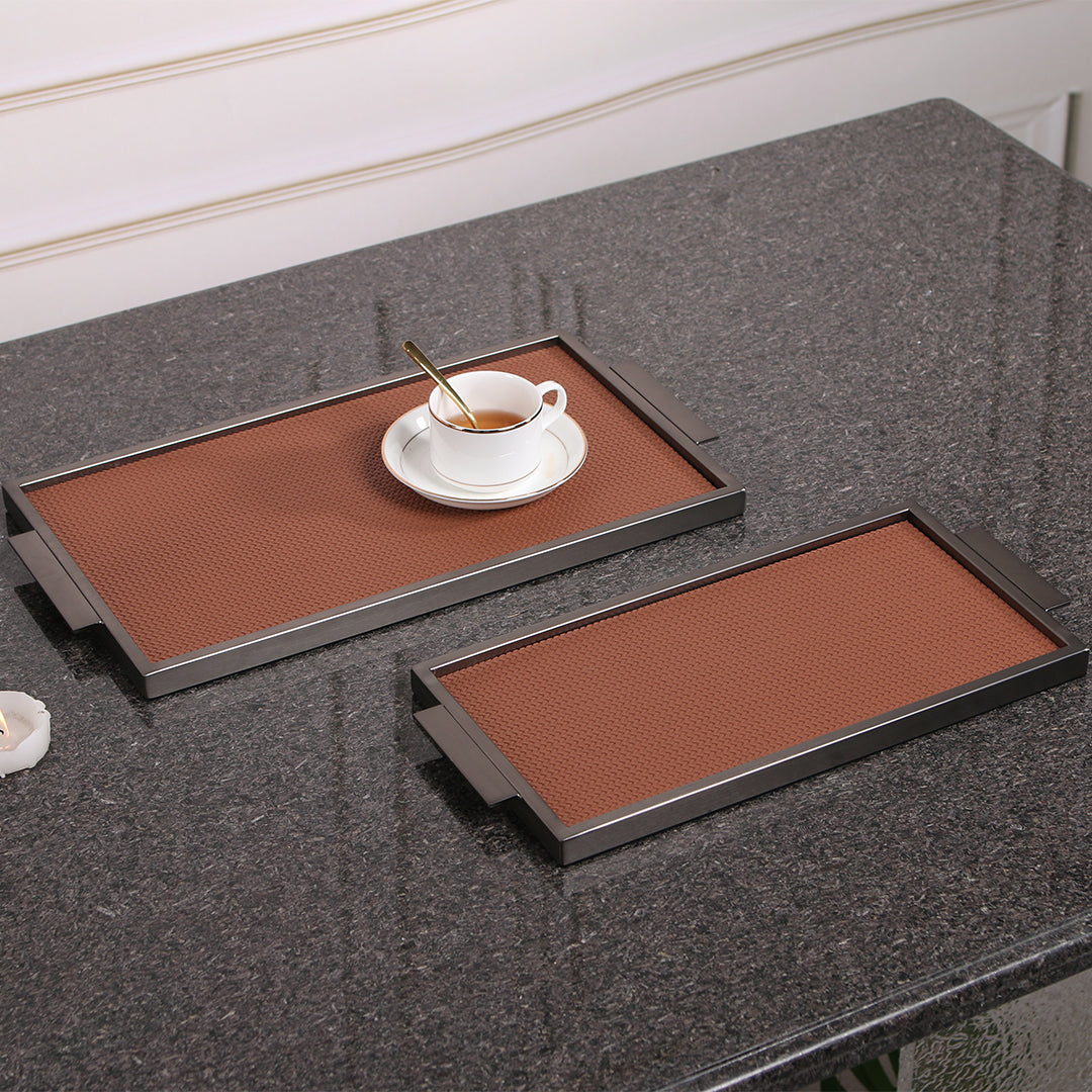 LEATHER & METAL BROWN TRAY-S W6048 -  Trays - ebarza Furniture UAE | Shop Modern Furniture in Abu Dhabi & Dubai - مفروشات ايبازرا في الامارات | تسوق اثاث عصري وديكورات مميزة في دبي وابوظبي