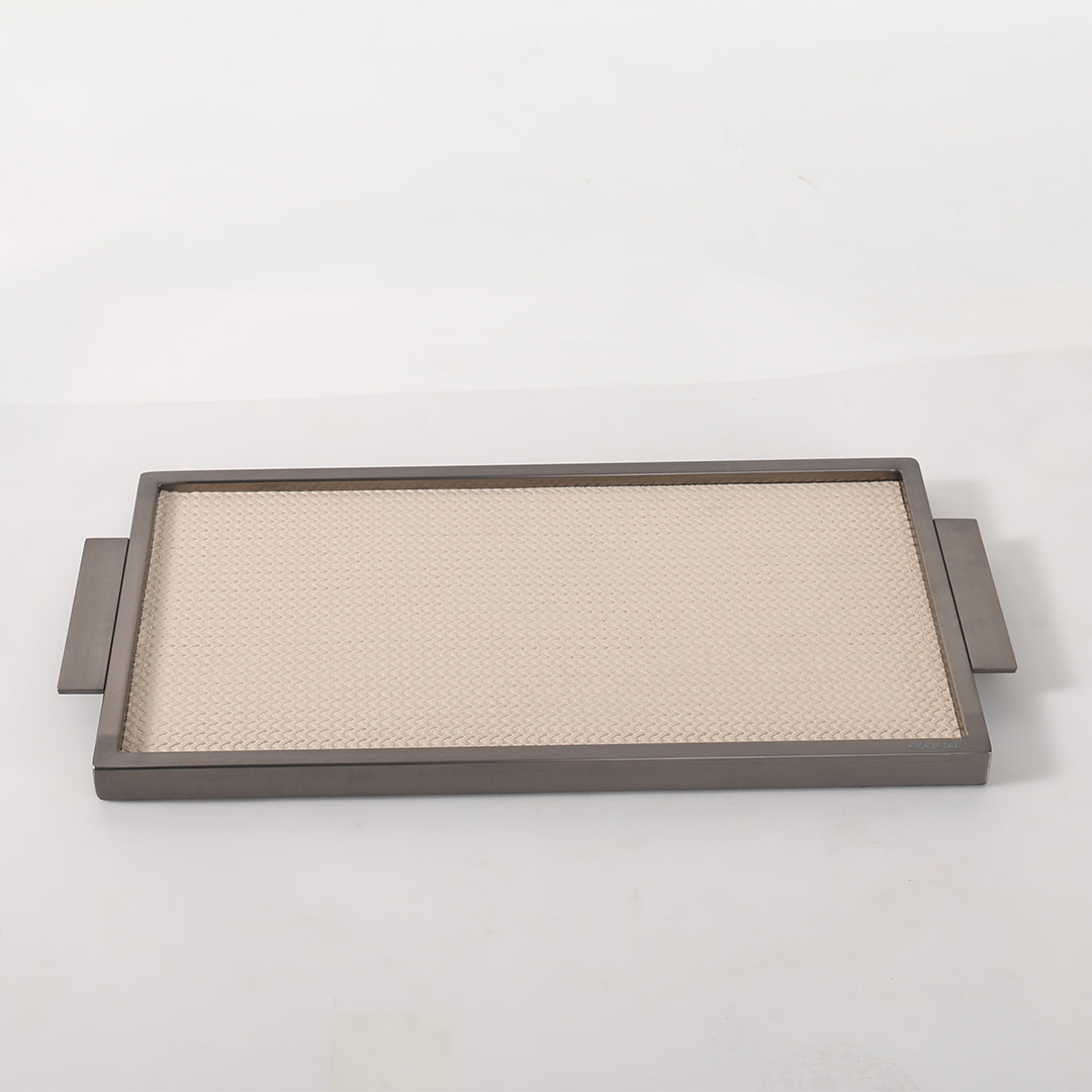 LEATHER & METAL Beige TRAY-S W6048A -  Trays - ebarza Furniture UAE | Shop Modern Furniture in Abu Dhabi & Dubai - مفروشات ايبازرا في الامارات | تسوق اثاث عصري وديكورات مميزة في دبي وابوظبي