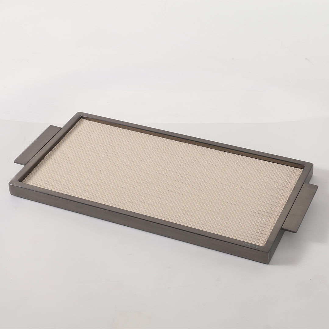 LEATHER & METAL Beige TRAY-S W6048A -  Trays - ebarza Furniture UAE | Shop Modern Furniture in Abu Dhabi & Dubai - مفروشات ايبازرا في الامارات | تسوق اثاث عصري وديكورات مميزة في دبي وابوظبي