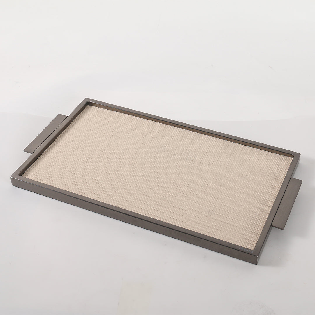 LEATHER & METAL Beige TRAY-S W6048A -  Trays - ebarza Furniture UAE | Shop Modern Furniture in Abu Dhabi & Dubai - مفروشات ايبازرا في الامارات | تسوق اثاث عصري وديكورات مميزة في دبي وابوظبي