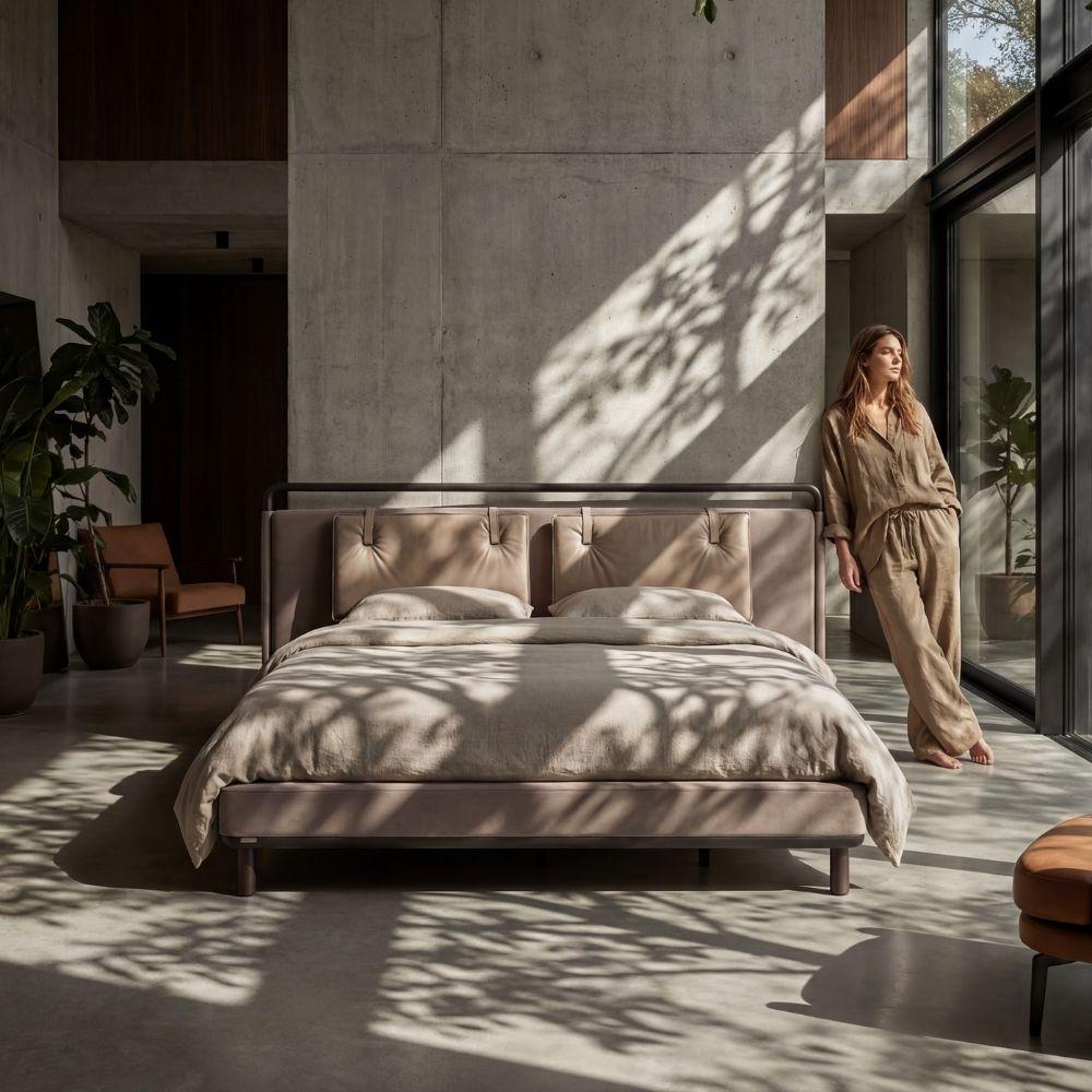 bedstead with modern living room