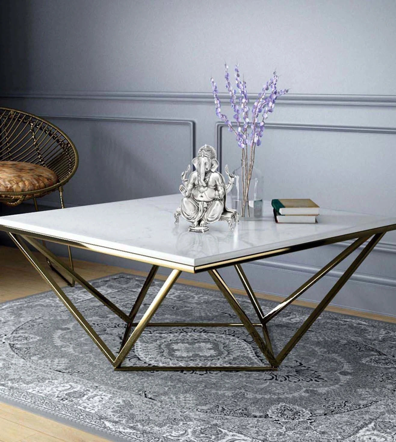 Natural Marble & Stainless Steel Table Bp8809B-G -  Coffee Tables | طاول من الرخام الطبيعي والفولاذ المقاوم للصدأ - ebarza Furniture UAE | Shop Modern Furniture in Abu Dhabi & Dubai - مفروشات ايبازرا في الامارات | تسوق اثاث عصري وديكورات مميزة في دبي وابوظبي