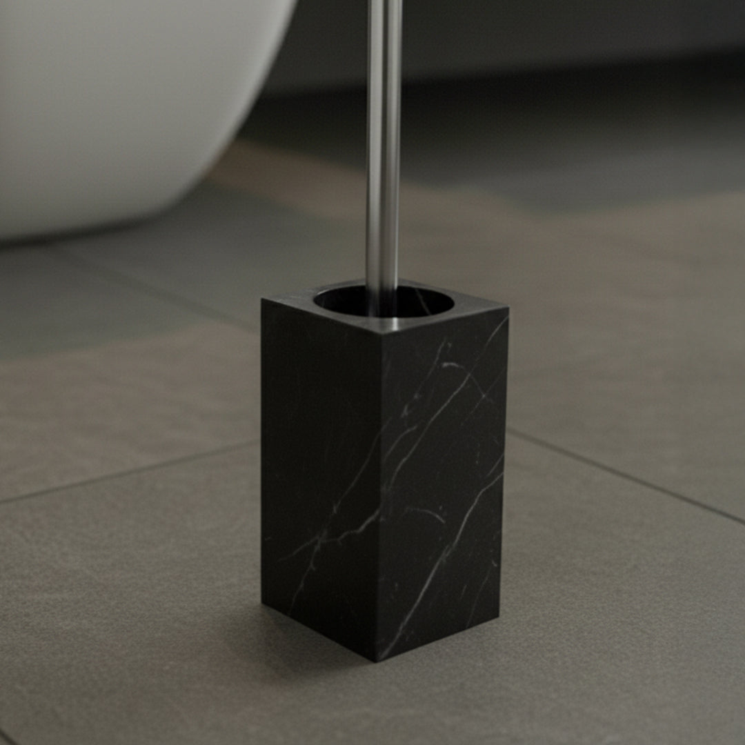 Marquina Black And White Marble Square Toilet Brush SBK890-7 -  Bathroom Accessories - ebarza Furniture UAE | Shop Modern Furniture in Abu Dhabi & Dubai - مفروشات ايبازرا في الامارات | تسوق اثاث عصري وديكورات مميزة في دبي وابوظبي