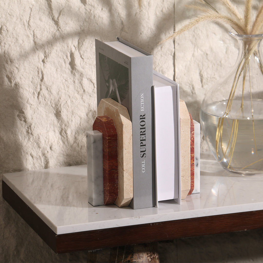 Natural Harmony: Set of 2 Stone Bookends for Timeless Shelf Styling KH3006 -  Bookends - ebarza Furniture UAE | Shop Modern Furniture in Abu Dhabi & Dubai - مفروشات ايبازرا في الامارات | تسوق اثاث عصري وديكورات مميزة في دبي وابوظبي