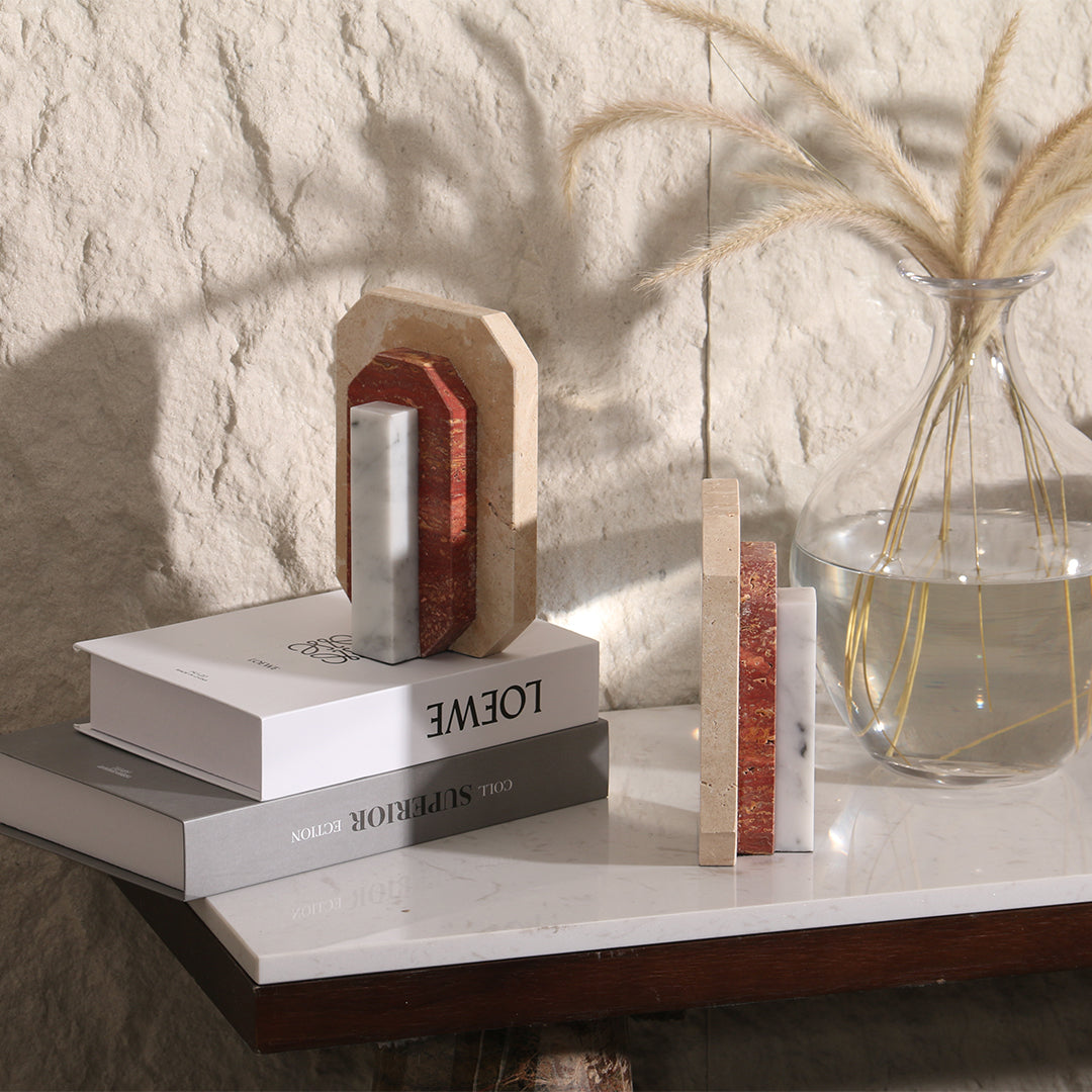 Natural Harmony: Set of 2 Stone Bookends for Timeless Shelf Styling KH3006 -  Bookends - ebarza Furniture UAE | Shop Modern Furniture in Abu Dhabi & Dubai - مفروشات ايبازرا في الامارات | تسوق اثاث عصري وديكورات مميزة في دبي وابوظبي