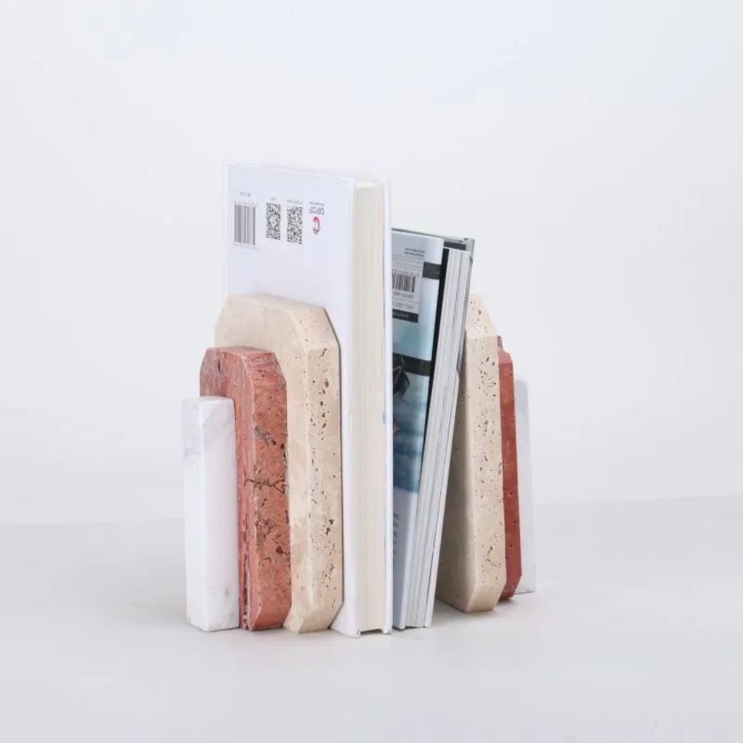 Natural Harmony: Stone Bookends for Timeless Shelf Styling KH3006 -  Bookends | حامل مجلات باللون الرمادي والتيتانيوم الذهبي - ebarza Furniture UAE | Shop Modern Furniture in Abu Dhabi & Dubai - مفروشات ايبازرا في الامارات | تسوق اثاث عصري وديكورات مميزة في دبي وابوظبي