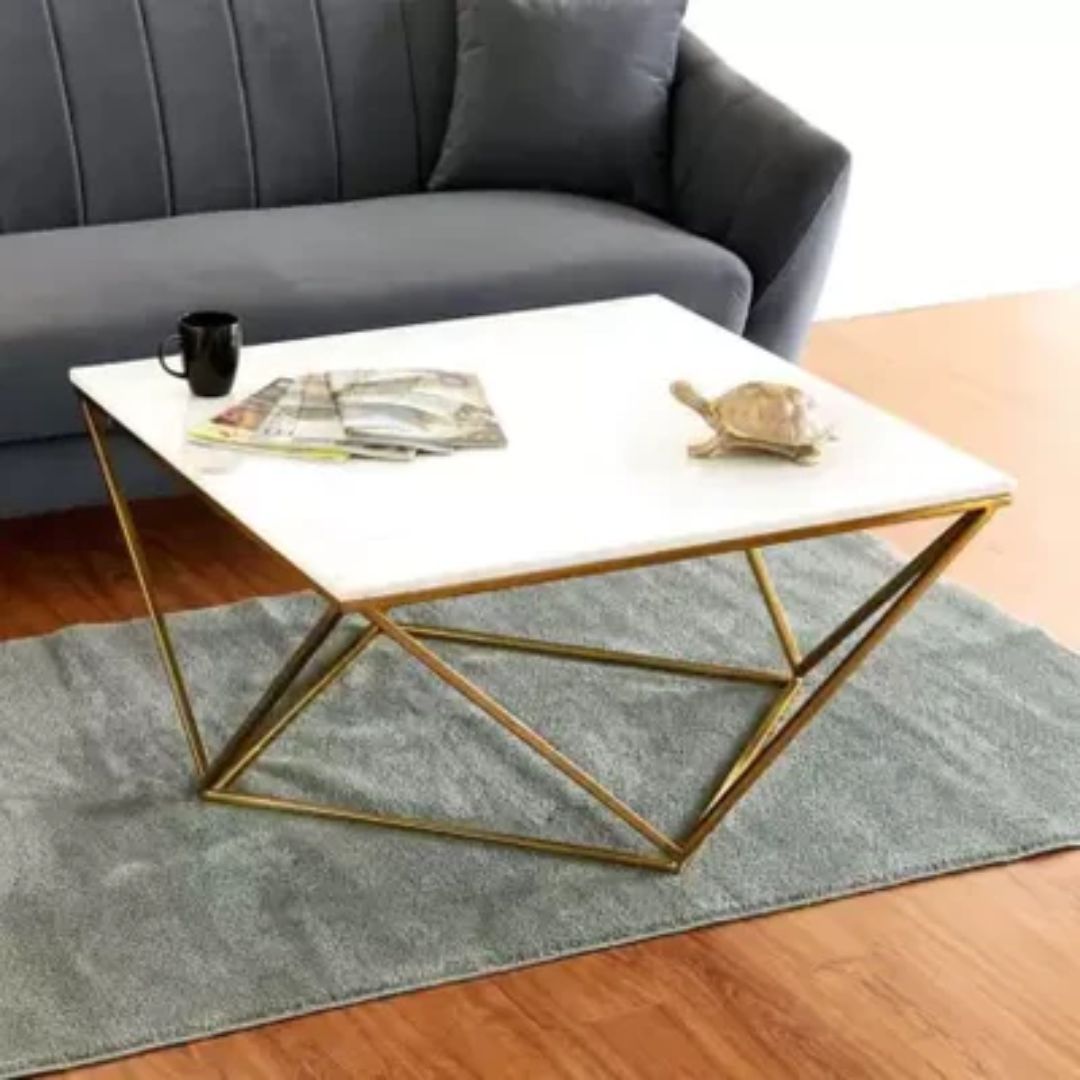 Natural Marble & Stainless Steel Table Bp8809B-G -  Coffee Tables - ebarza Furniture UAE | Shop Modern Furniture in Abu Dhabi & Dubai - مفروشات ايبازرا في الامارات | تسوق اثاث عصري وديكورات مميزة في دبي وابوظبي