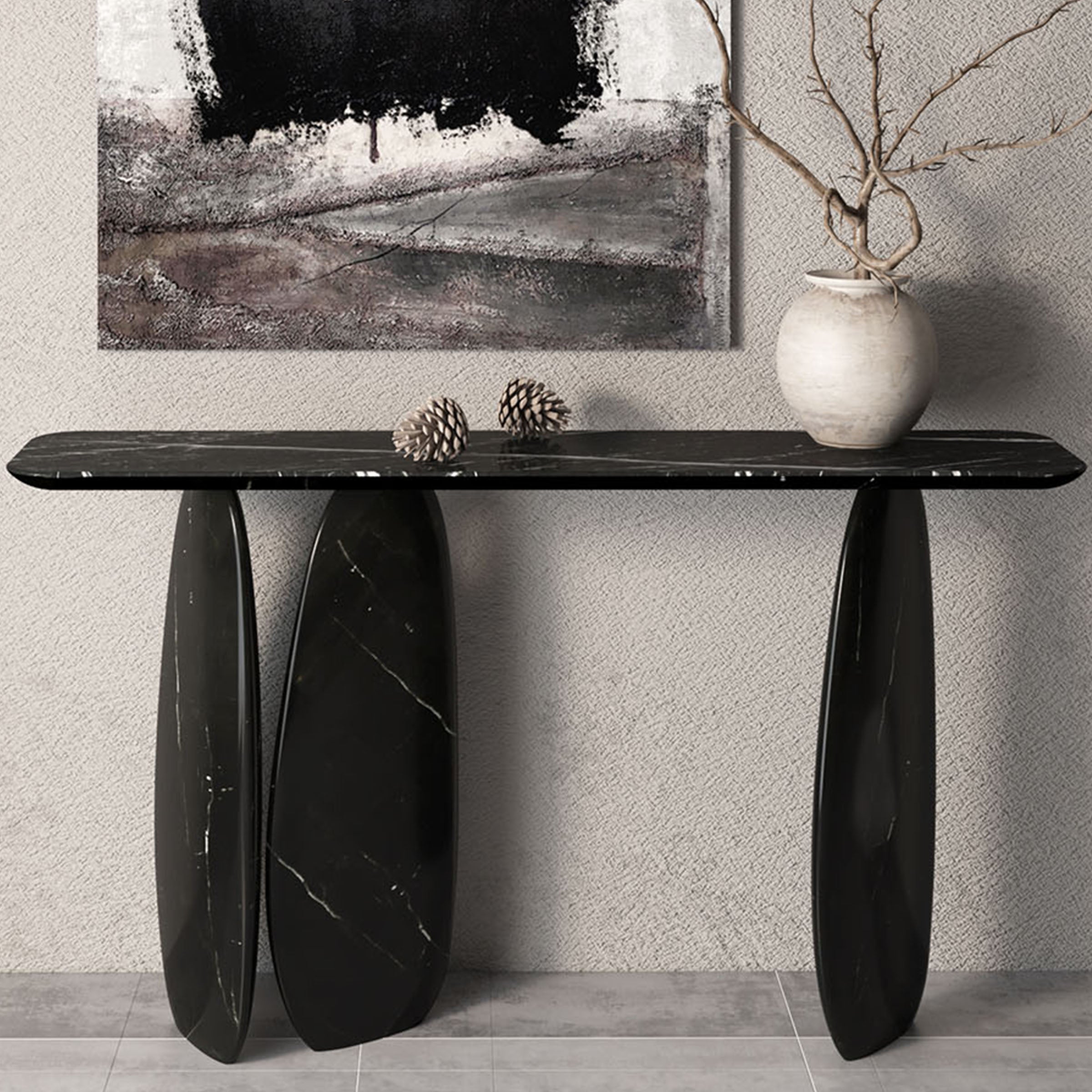 Pre Order 75 Days Delivery - Natural Stone Console Table Nero Marquina 495DTN -  Consoles | الطلب المسبق التسليم خلال 90 يومًا - طاولة كونسول من الحجر الطبيعي نيرو ماركينا - ebarza Furniture UAE | Shop Modern Furniture in Abu Dhabi & Dubai - مفروشات ايبازرا في الامارات | تسوق اثاث عصري وديكورات مميزة في دبي وابوظبي