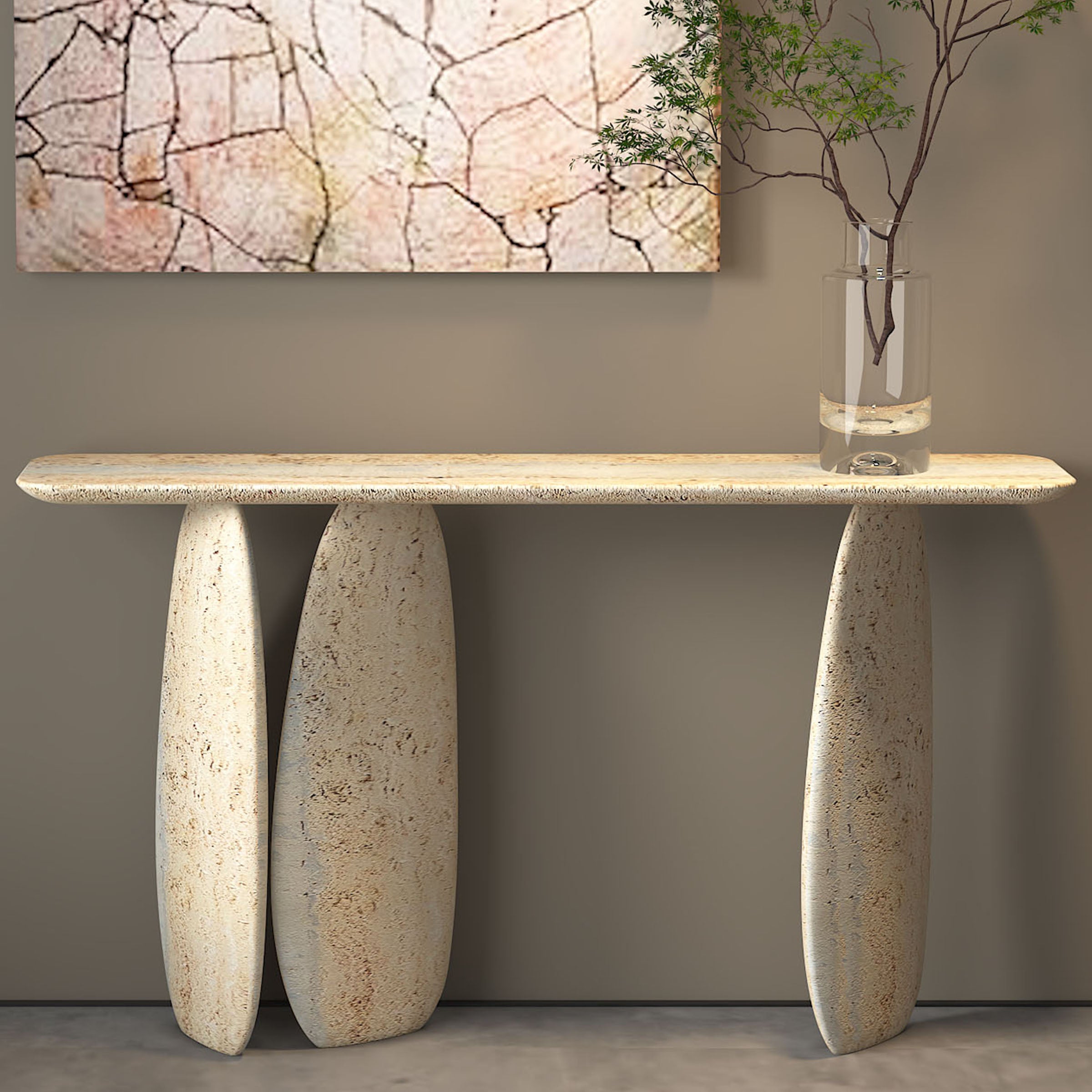 Pre-order 90 Days for Delivery - Natural Stone Console Table Silver Travertine 495DTS -  Consoles | الطلب المسبق خلال 90 يومًا للتسليم - طاولة كونسول من الحجر الطبيعي، لون فضي من الحجر الجيري - ebarza Furniture UAE | Shop Modern Furniture in Abu Dhabi & Dubai - مفروشات ايبازرا في الامارات | تسوق اثاث عصري وديكورات مميزة في دبي وابوظبي