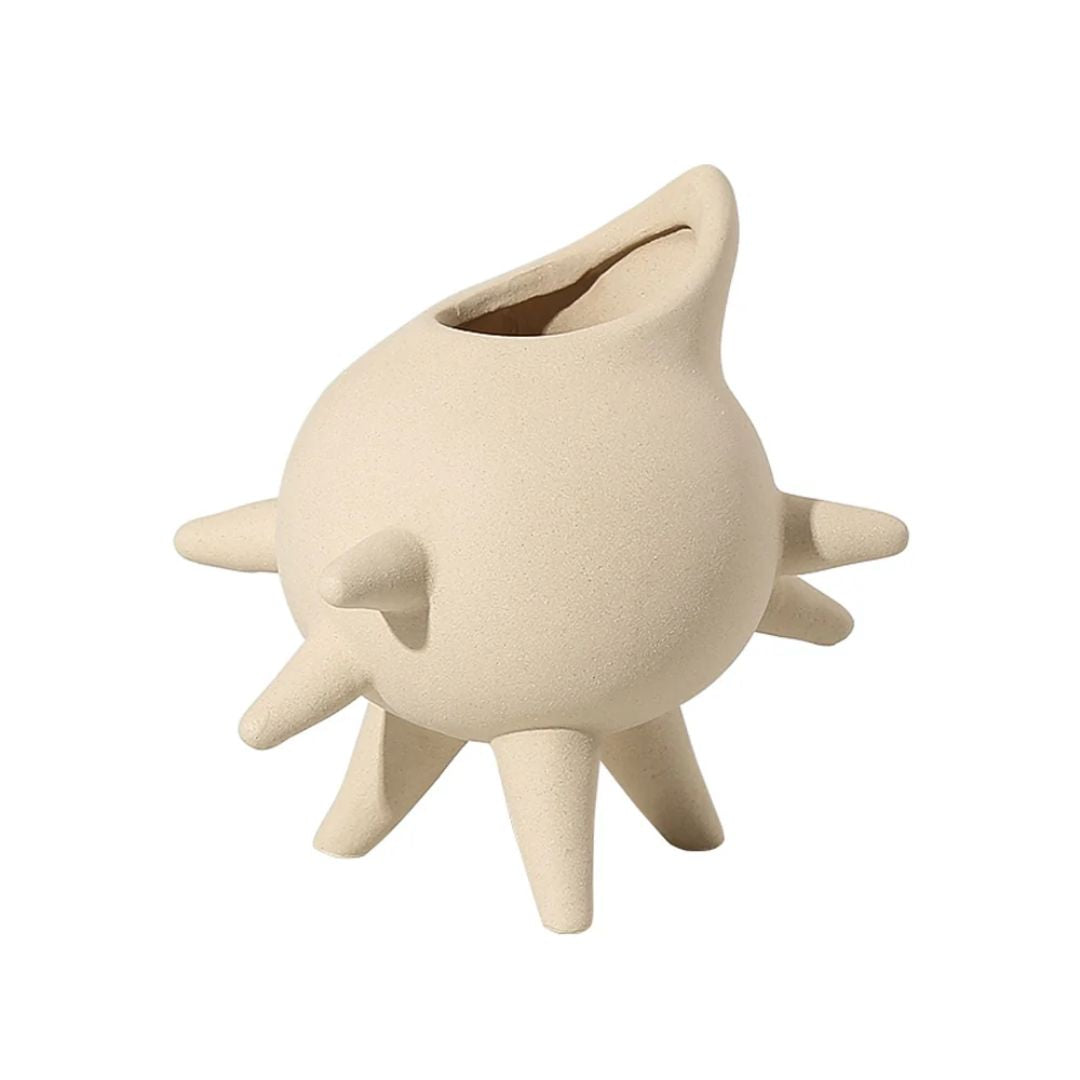 Cream Ceramic Vase With Spike Detail FD-D22120 -  Vases - ebarza Furniture UAE | Shop Modern Furniture in Abu Dhabi & Dubai - مفروشات ايبازرا في الامارات | تسوق اثاث عصري وديكورات مميزة في دبي وابوظبي