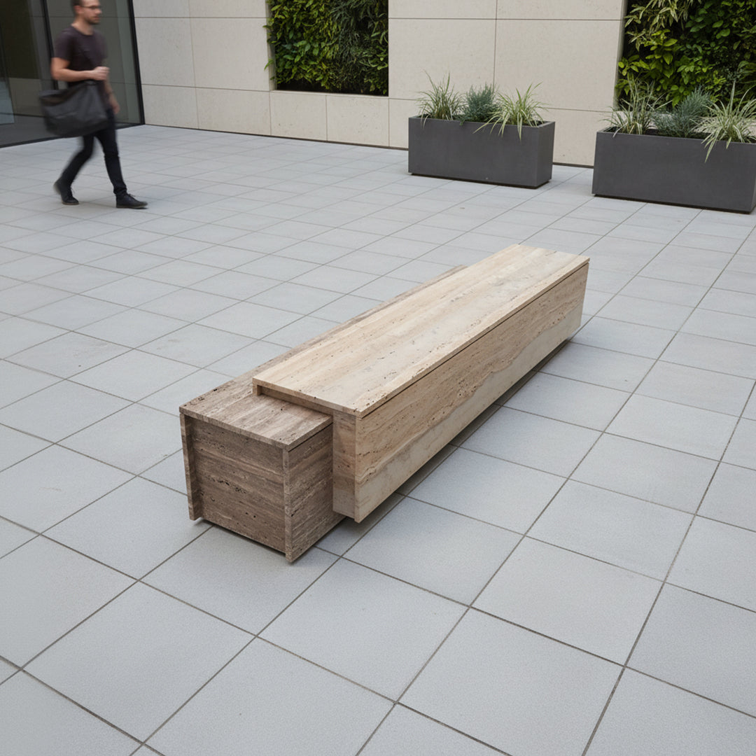 Petra Travertine  Bench / Side Table - EB15 -  Benches - ebarza Furniture UAE | Shop Modern Furniture in Abu Dhabi & Dubai - مفروشات ايبازرا في الامارات | تسوق اثاث عصري وديكورات مميزة في دبي وابوظبي