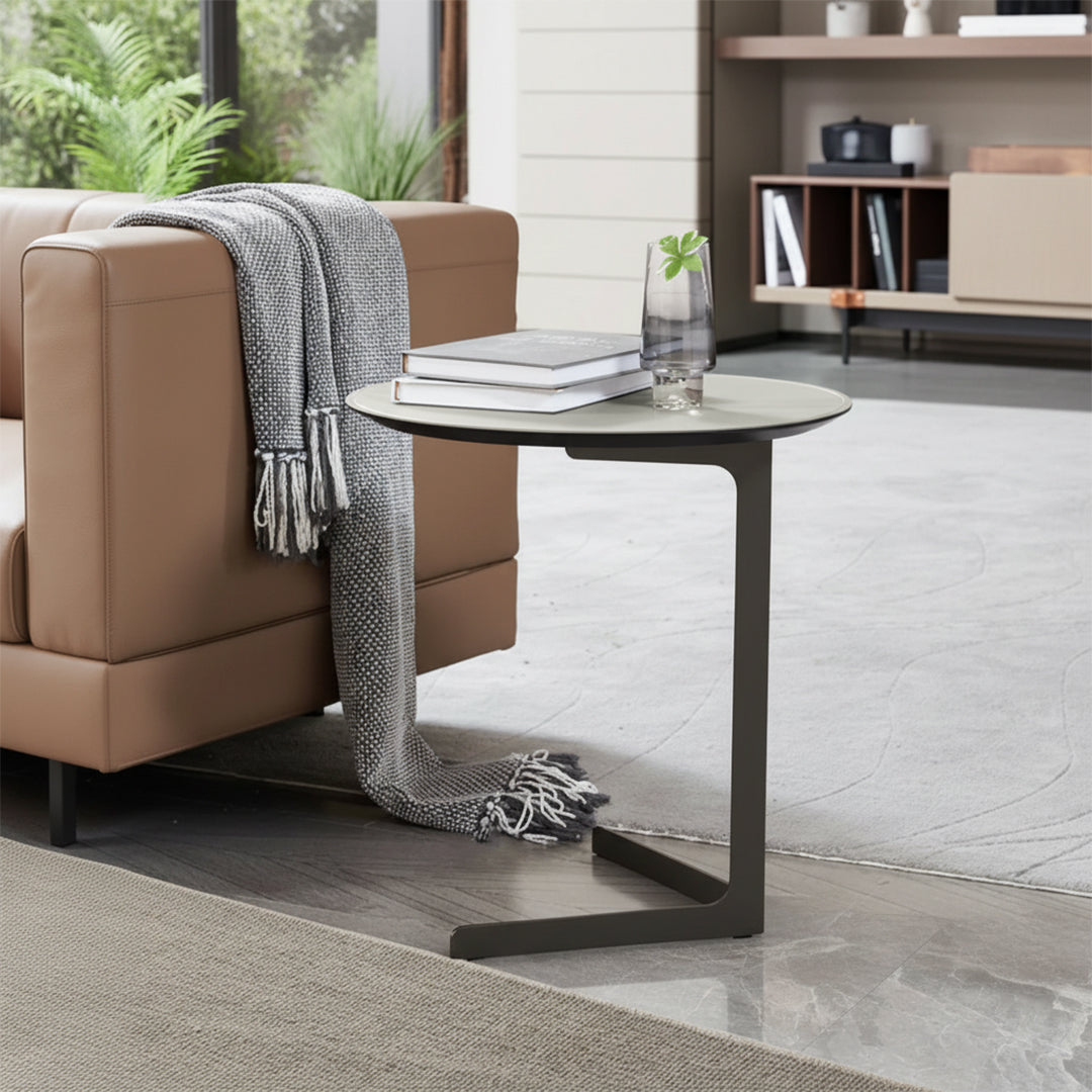 Pre-order 50 Days Delivery Black Legs Saddle Leather Side Table MLL-D75 BL