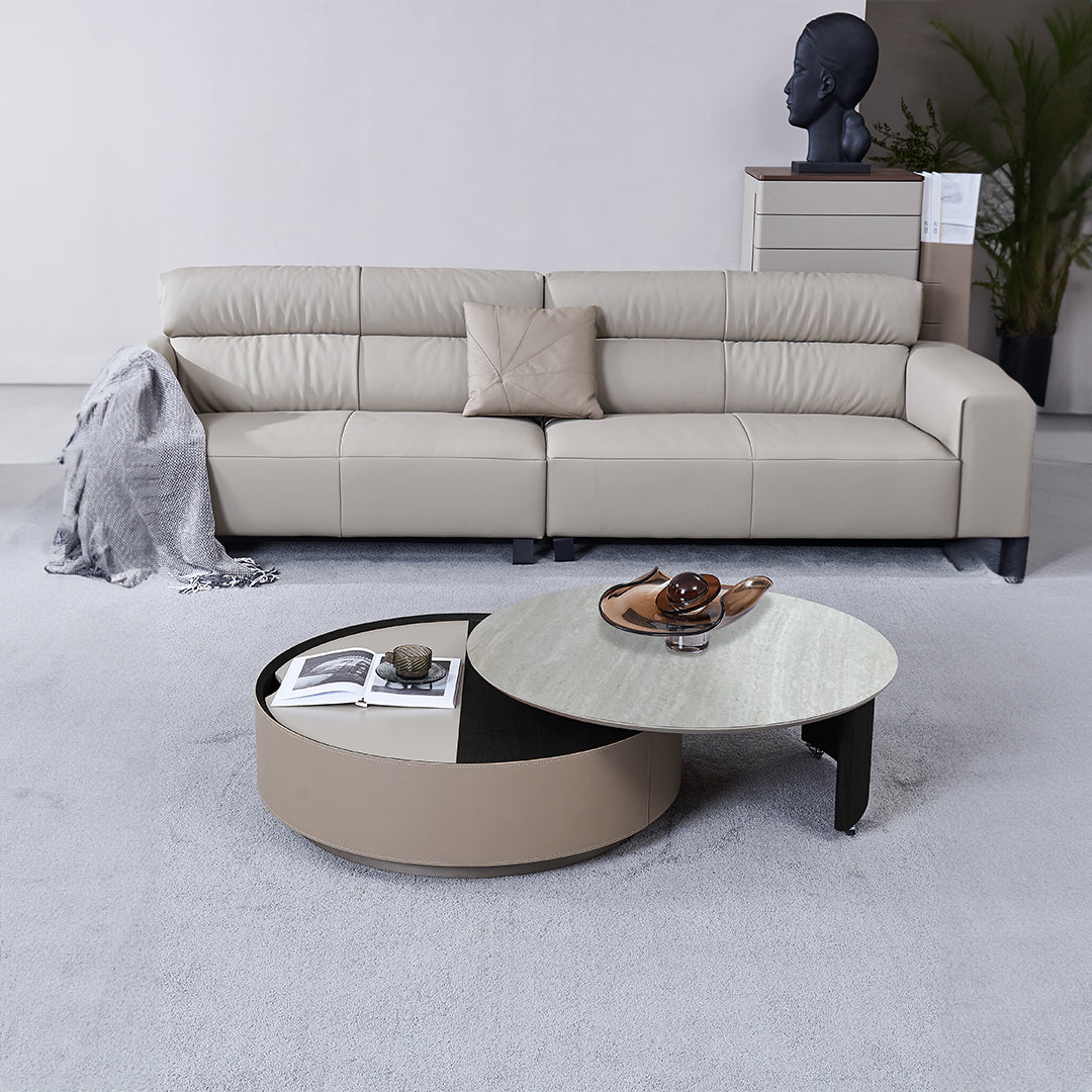 Saddle Leather And Marble Coffee table JK-D108 -  Coffee Tables - ebarza Furniture UAE | Shop Modern Furniture in Abu Dhabi & Dubai - مفروشات ايبازرا في الامارات | تسوق اثاث عصري وديكورات مميزة في دبي وابوظبي