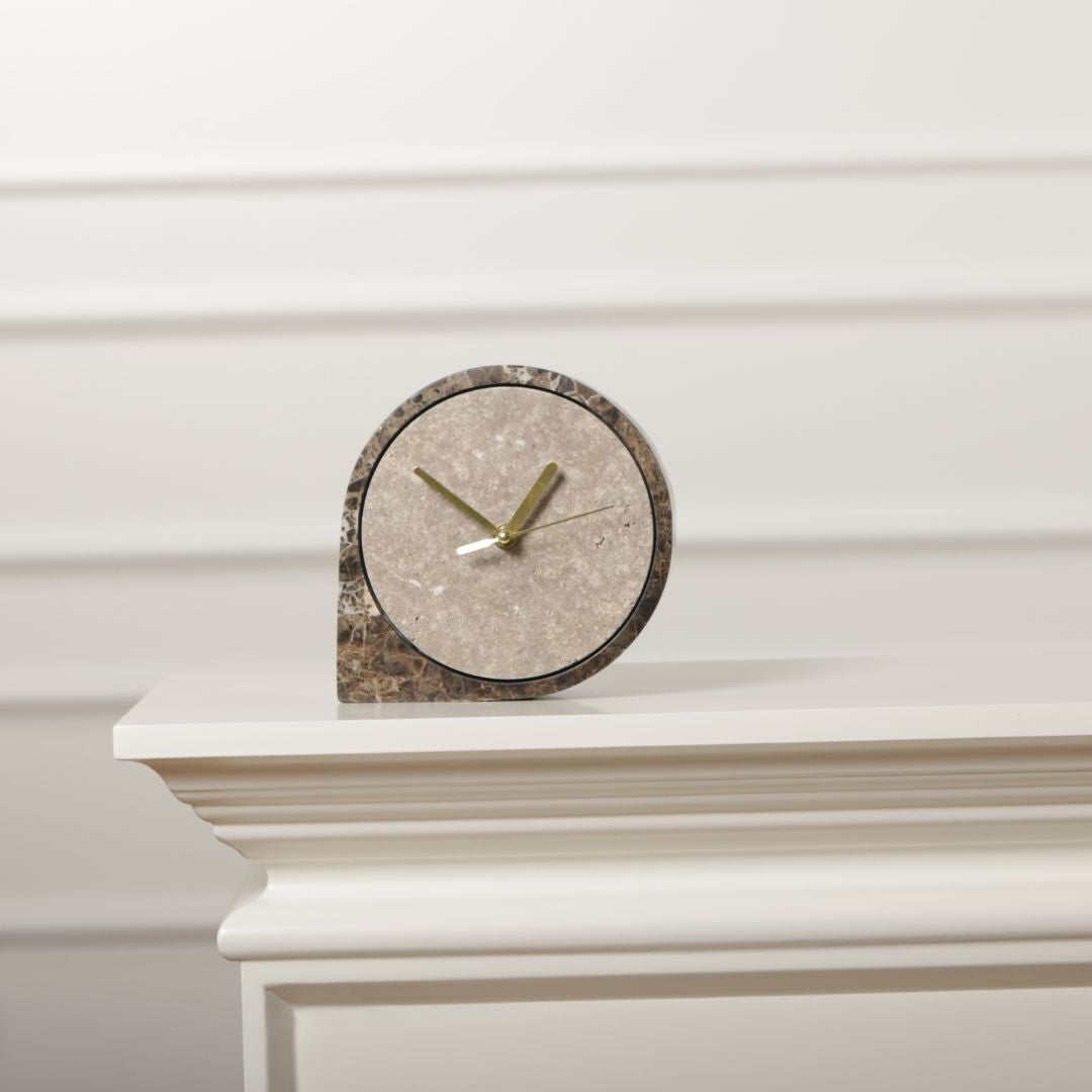 Pre-order 15 Days Delivery Silver Grey & Light Coffee Marble Table Clock - KQ5002B