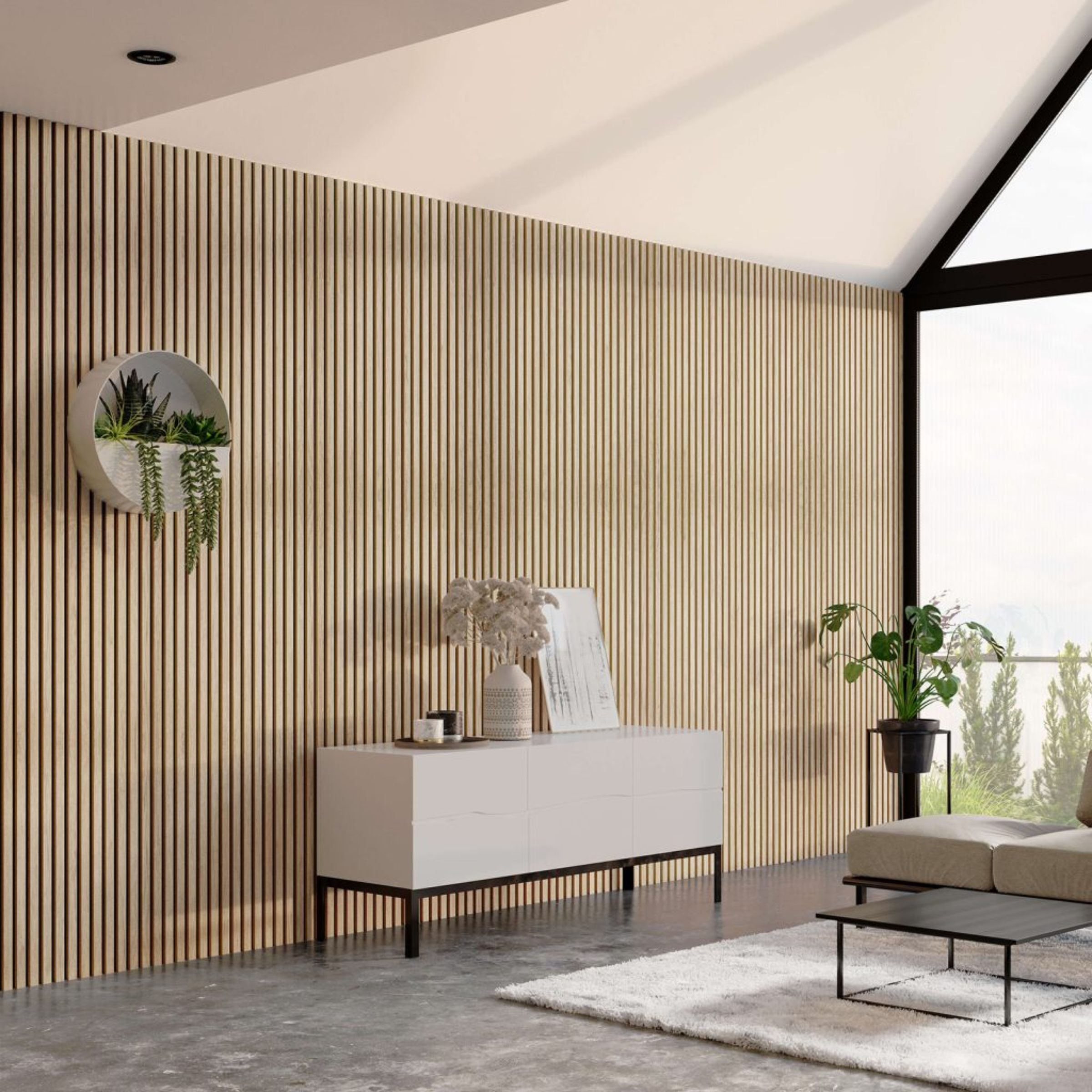 Slat Acoustic panel 35-15mm Fire Retardant  - White oak 001 -  Wall Panels | لوح صوتي سلات 35-15 ملم مقاوم للحريق - بلوط ابيض 001 - ebarza Furniture UAE | Shop Modern Furniture in Abu Dhabi & Dubai - مفروشات ايبازرا في الامارات | تسوق اثاث عصري وديكورات مميزة في دبي وابوظبي