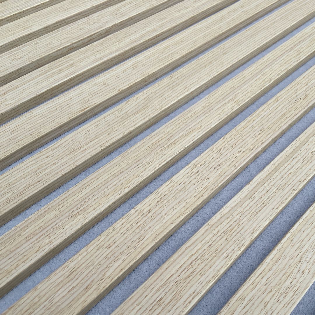 300x60x2.1cm Slat Acoustic Panel 35-15mm Fire Retardant Decoration Panel White Oak 001 (Light Grey TG018)