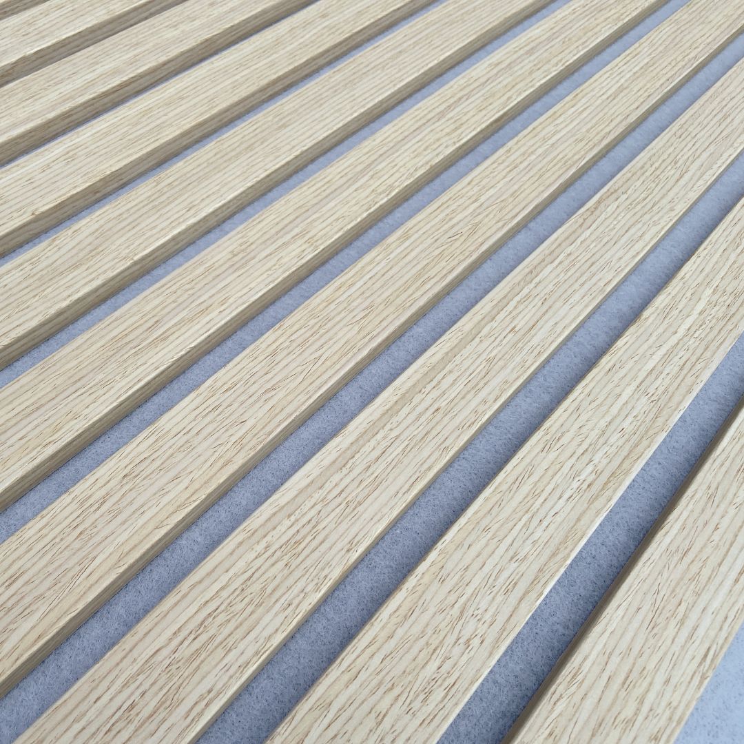 300x60x2.1cm Slat Acoustic Panel 35-15mm Fire Retardant Decoration Panel White Oak 001 (Light Grey TG018)