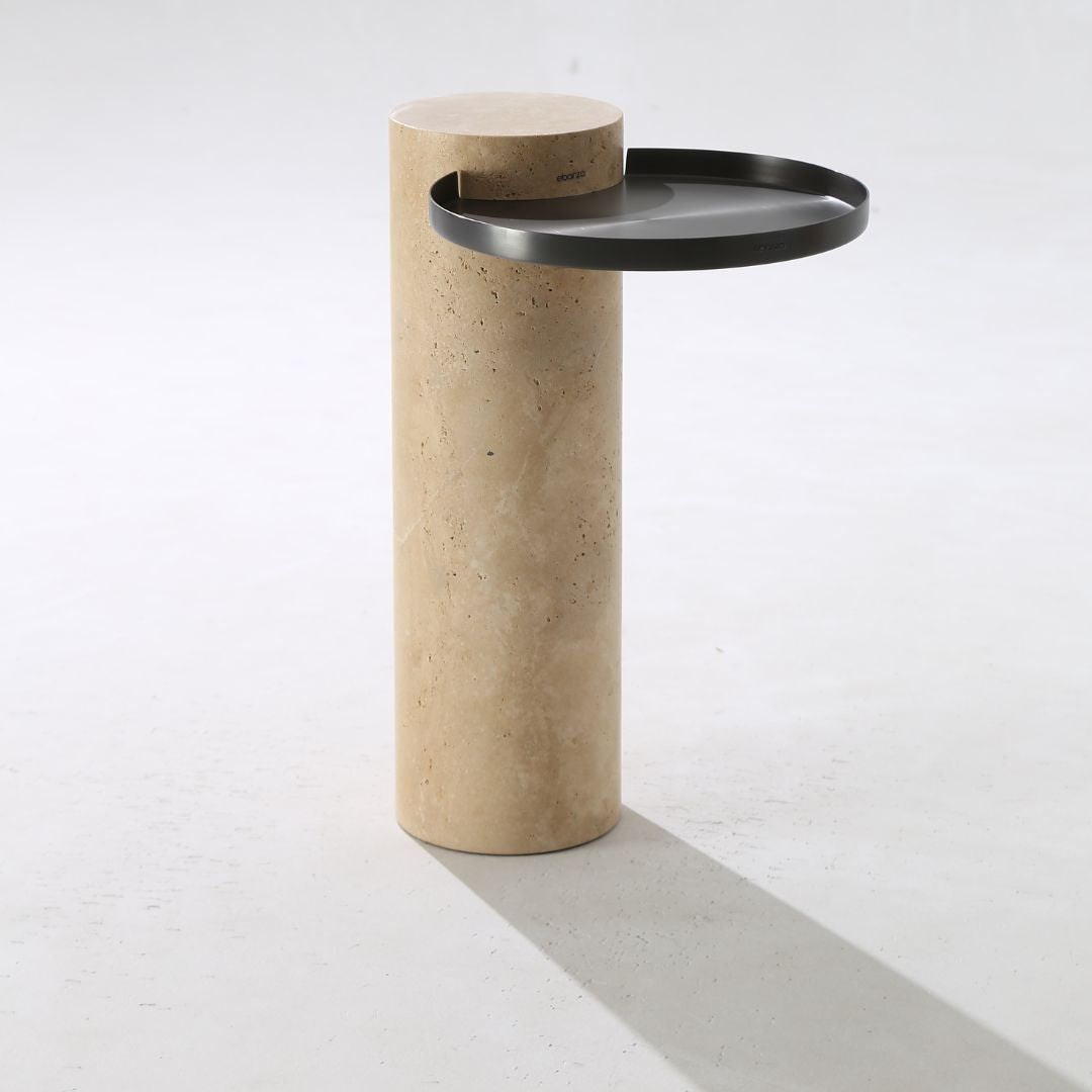 Solid Travatine Side Table ST8699-32-NEW -  Side Tables - ebarza Furniture UAE | Shop Modern Furniture in Abu Dhabi & Dubai - مفروشات ايبازرا في الامارات | تسوق اثاث عصري وديكورات مميزة في دبي وابوظبي