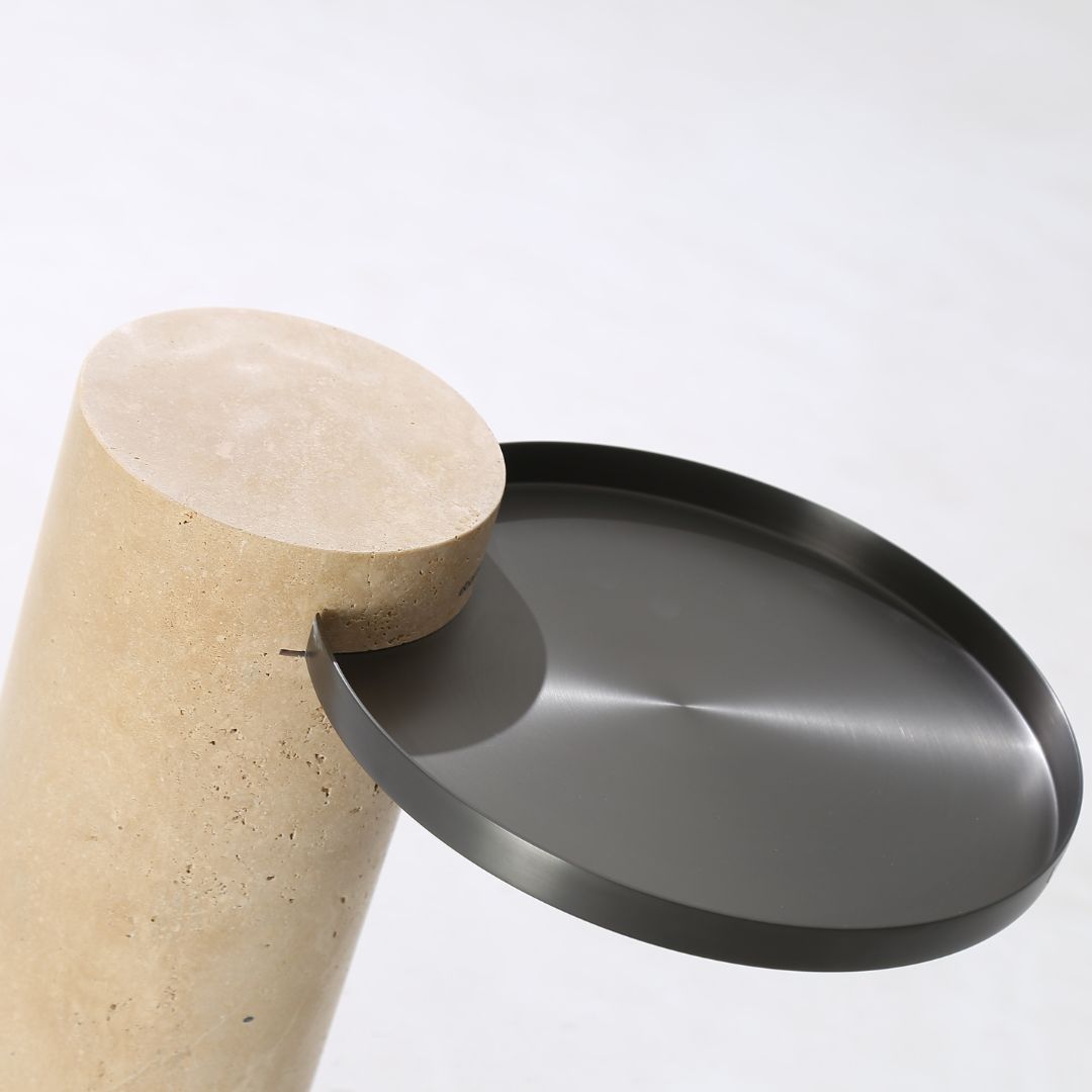 Solid Travatine Side Table ST8699-32-NEW -  Side Tables - ebarza Furniture UAE | Shop Modern Furniture in Abu Dhabi & Dubai - مفروشات ايبازرا في الامارات | تسوق اثاث عصري وديكورات مميزة في دبي وابوظبي