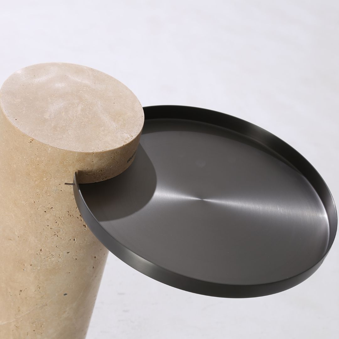 Solid Travatine Side Table ST8699-32-NEW -  Side Tables - ebarza Furniture UAE | Shop Modern Furniture in Abu Dhabi & Dubai - مفروشات ايبازرا في الامارات | تسوق اثاث عصري وديكورات مميزة في دبي وابوظبي