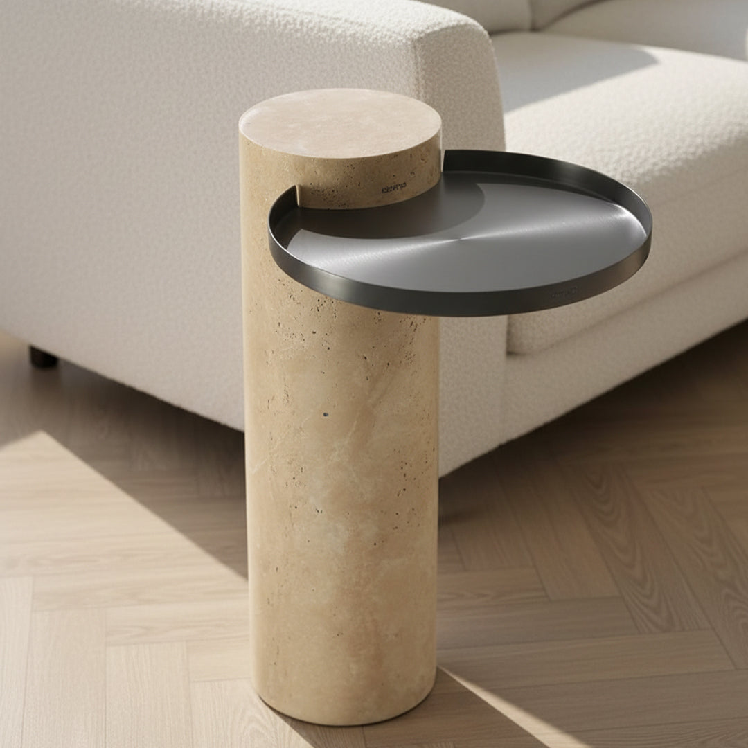 Solid Travatine Side Table ST8699-32-NEW -  Side Tables - ebarza Furniture UAE | Shop Modern Furniture in Abu Dhabi & Dubai - مفروشات ايبازرا في الامارات | تسوق اثاث عصري وديكورات مميزة في دبي وابوظبي