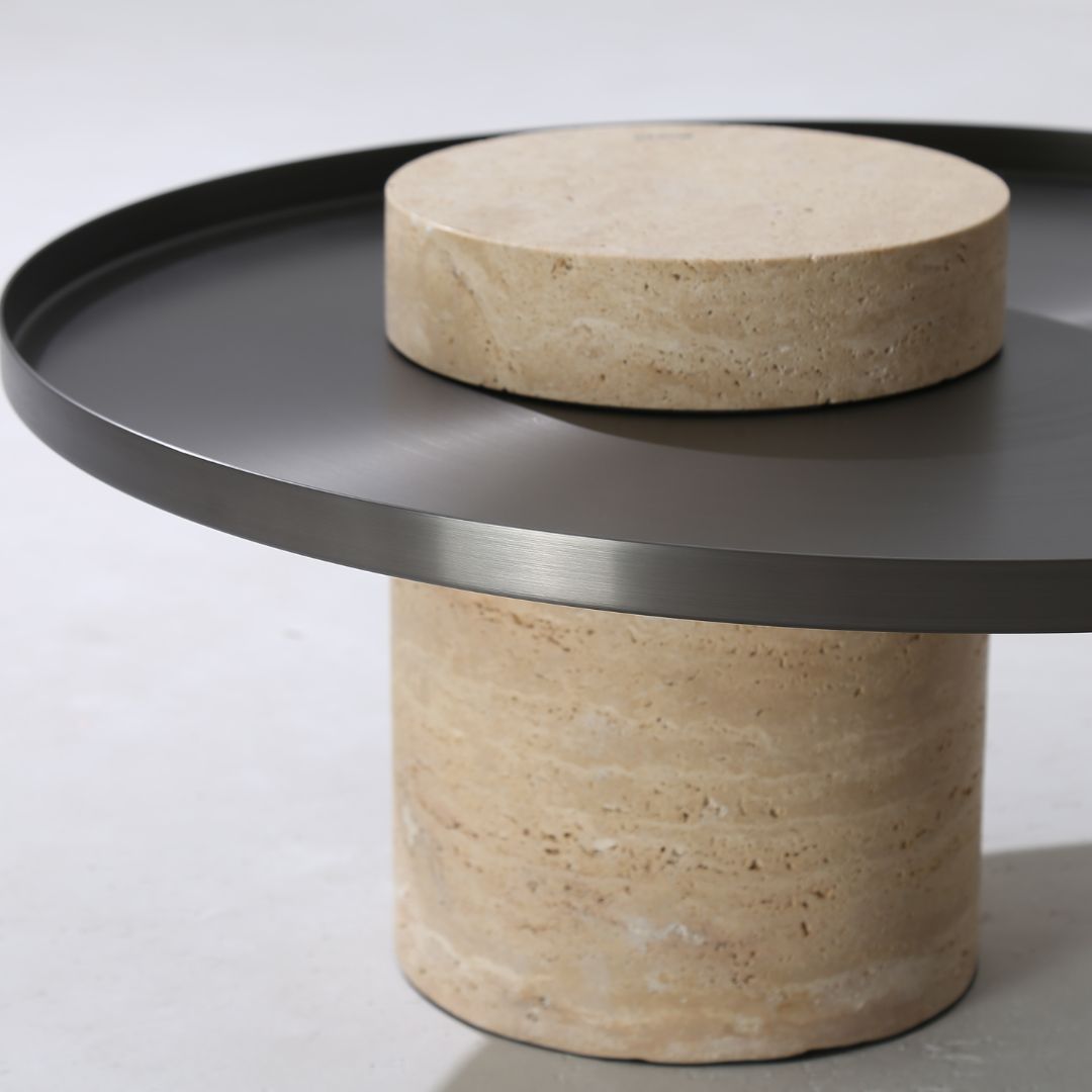 Solid Travatine Side Table  ST8699-70-NEW -  Side Tables - ebarza Furniture UAE | Shop Modern Furniture in Abu Dhabi & Dubai - مفروشات ايبازرا في الامارات | تسوق اثاث عصري وديكورات مميزة في دبي وابوظبي