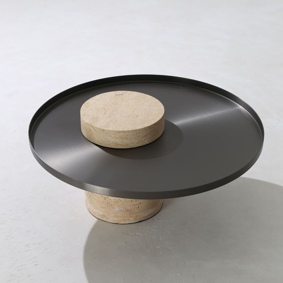 Solid Travatine Side Table  ST8699-70-NEW -  Side Tables - ebarza Furniture UAE | Shop Modern Furniture in Abu Dhabi & Dubai - مفروشات ايبازرا في الامارات | تسوق اثاث عصري وديكورات مميزة في دبي وابوظبي