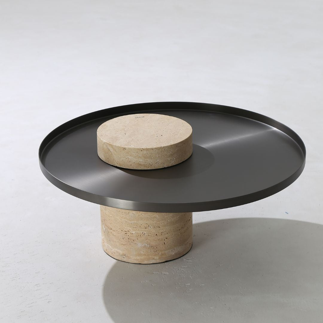 Solid Travatine Side Table  ST8699-70-NEW -  Side Tables - ebarza Furniture UAE | Shop Modern Furniture in Abu Dhabi & Dubai - مفروشات ايبازرا في الامارات | تسوق اثاث عصري وديكورات مميزة في دبي وابوظبي