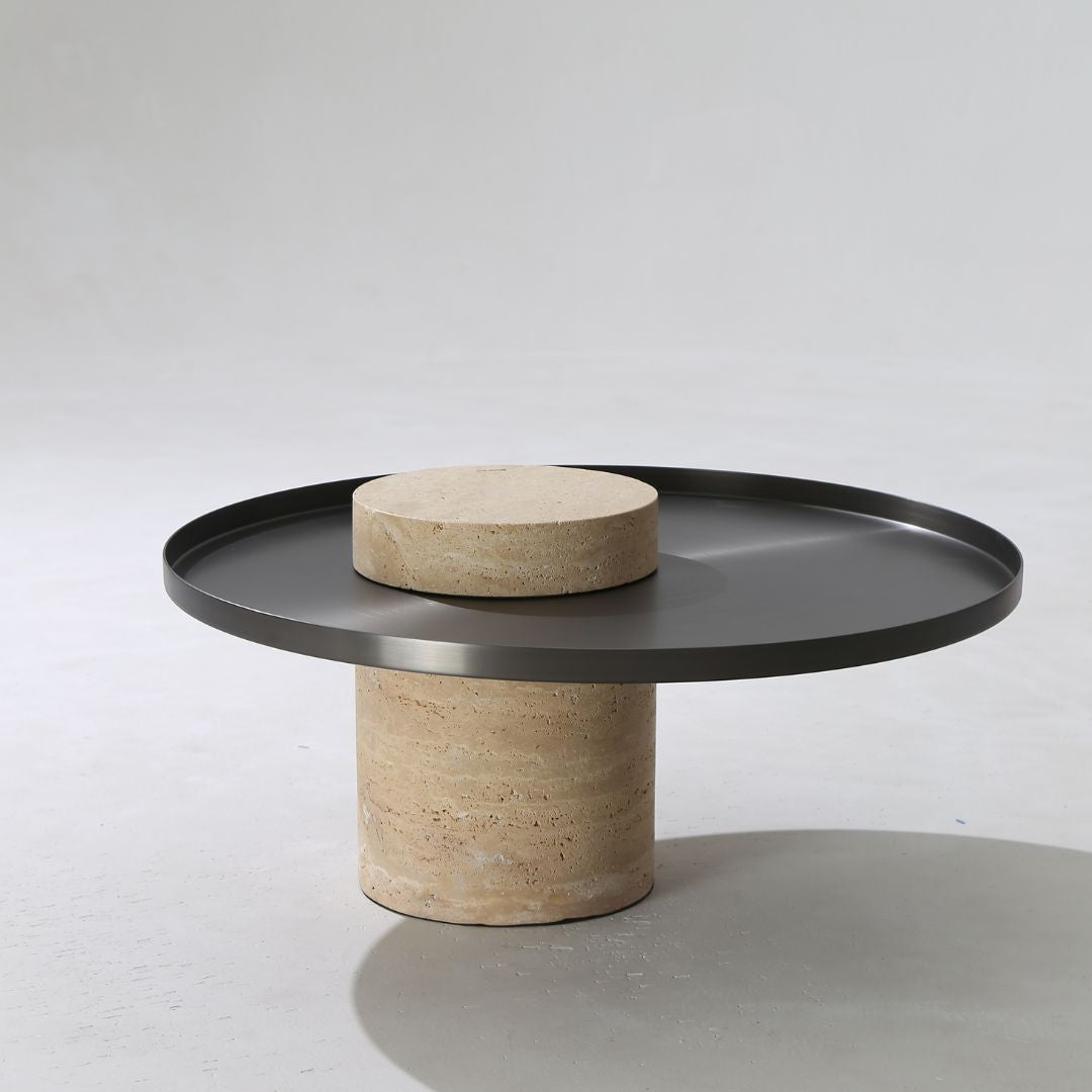 Solid Travatine Side Table  ST8699-70-NEW -  Side Tables - ebarza Furniture UAE | Shop Modern Furniture in Abu Dhabi & Dubai - مفروشات ايبازرا في الامارات | تسوق اثاث عصري وديكورات مميزة في دبي وابوظبي