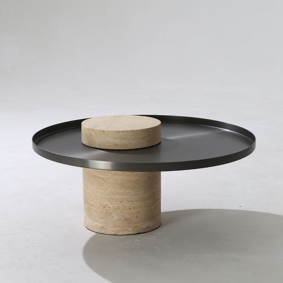 Solid Travatine Side Table  ST8699-70-NEW -  Side Tables - ebarza Furniture UAE | Shop Modern Furniture in Abu Dhabi & Dubai - مفروشات ايبازرا في الامارات | تسوق اثاث عصري وديكورات مميزة في دبي وابوظبي