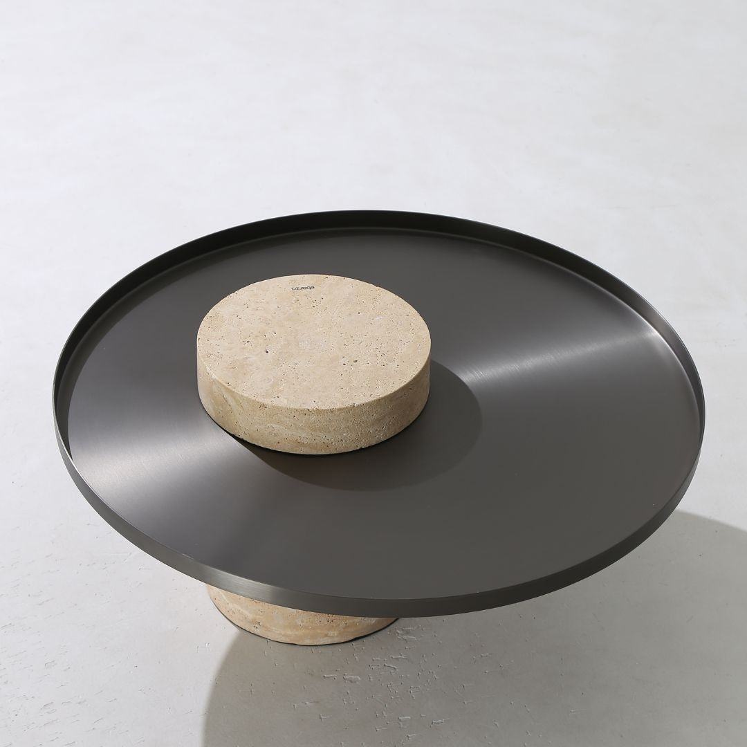 Solid Travatine Side Table  ST8699-70-NEW -  Side Tables - ebarza Furniture UAE | Shop Modern Furniture in Abu Dhabi & Dubai - مفروشات ايبازرا في الامارات | تسوق اثاث عصري وديكورات مميزة في دبي وابوظبي