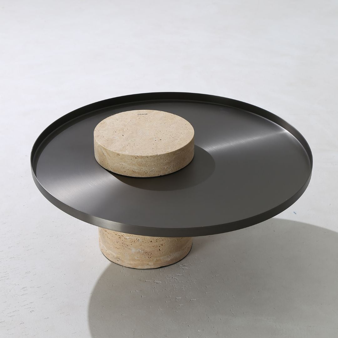 Solid Travatine Side Table  ST8699-70-NEW -  Side Tables - ebarza Furniture UAE | Shop Modern Furniture in Abu Dhabi & Dubai - مفروشات ايبازرا في الامارات | تسوق اثاث عصري وديكورات مميزة في دبي وابوظبي