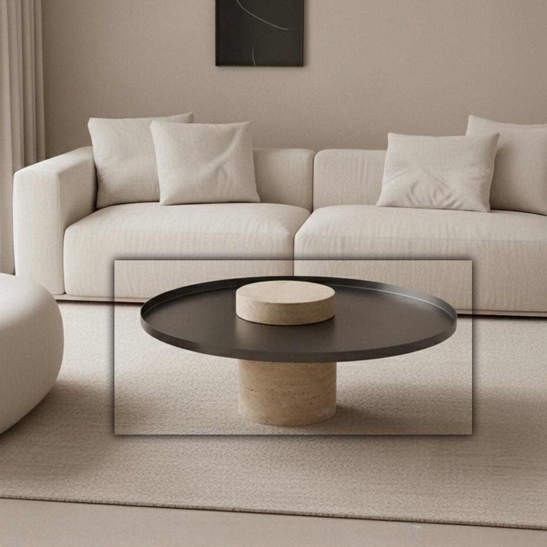 Solid Travatine Side Table  ST8699-70-NEW -  Side Tables - ebarza Furniture UAE | Shop Modern Furniture in Abu Dhabi & Dubai - مفروشات ايبازرا في الامارات | تسوق اثاث عصري وديكورات مميزة في دبي وابوظبي