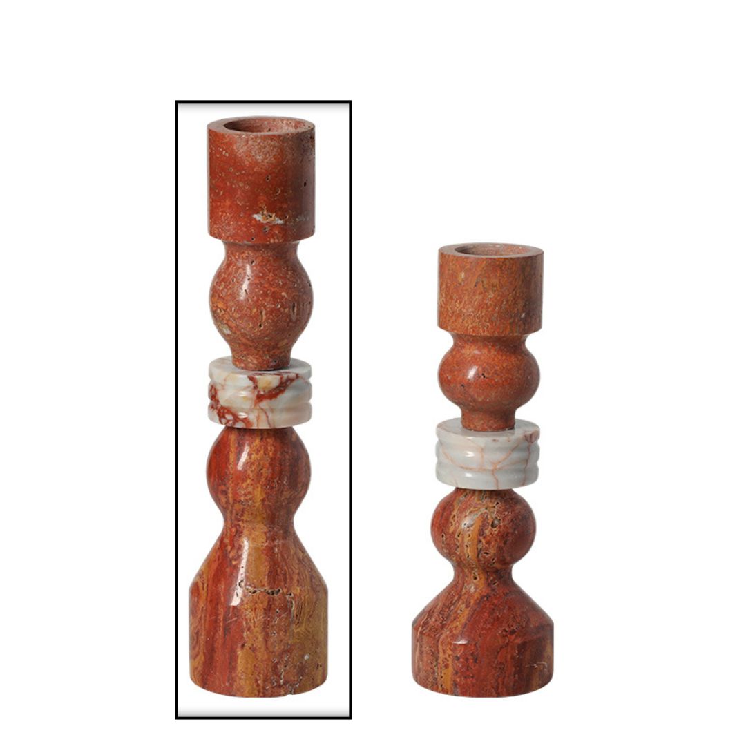 Pre-order 45 Days Delivery Stone String Marble Candlestick Red-A FB-T25081A -  Candle Holders - ebarza Furniture UAE | Shop Modern Furniture in Abu Dhabi & Dubai - مفروشات ايبازرا في الامارات | تسوق اثاث عصري وديكورات مميزة في دبي وابوظبي