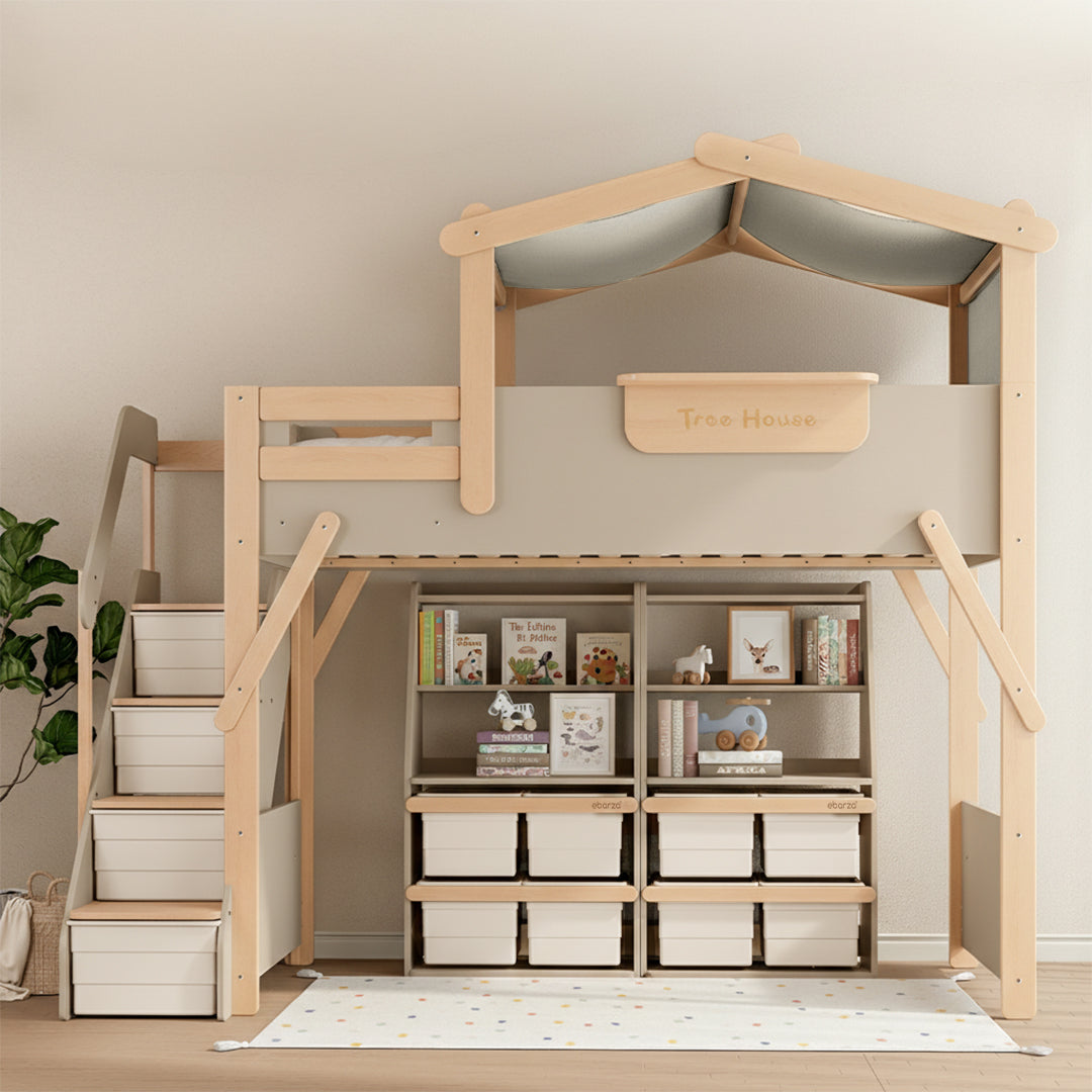 The King Tree House Double Kids Bed  (mattress size 203x107x18cm) BK-PSPMATC/20310718 - BK-THKSLB/TEBH - BA-KSBRF/BH - BA-KSBCK/BH - BK-NESSV24/TEBH - BKT-KSBTC/WG -  Kids Beds - ebarza Furniture UAE | Shop Modern Furniture in Abu Dhabi & Dubai - مفروشات ايبازرا في الامارات | تسوق اثاث عصري وديكورات مميزة في دبي وابوظبي