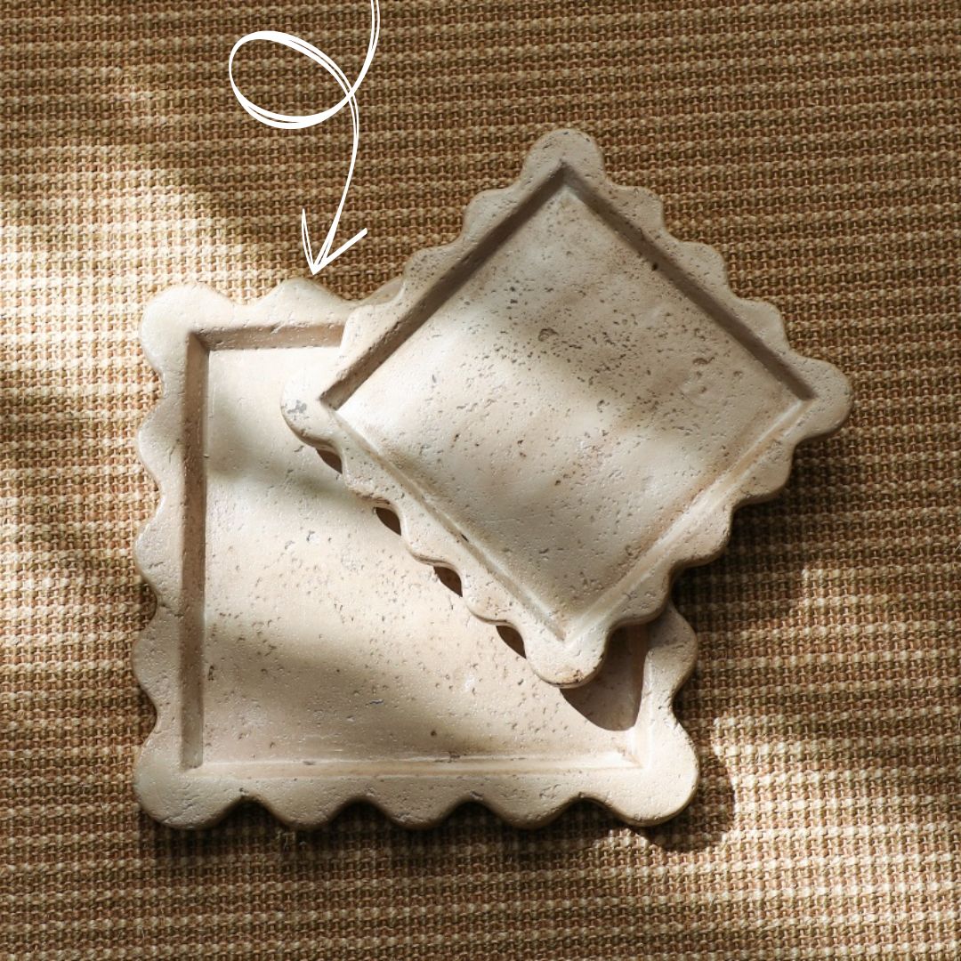 Travertine Curved Edge Plate-A FF-SN24015A -  Trays - ebarza Furniture UAE | Shop Modern Furniture in Abu Dhabi & Dubai - مفروشات ايبازرا في الامارات | تسوق اثاث عصري وديكورات مميزة في دبي وابوظبي