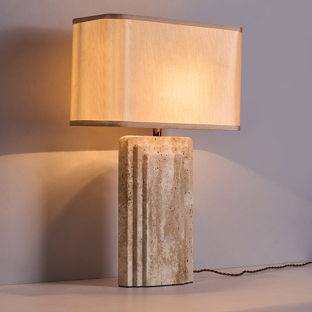 Travertine White Shade Table Lamp JA050 -  Desk\table Lamps - ebarza Furniture UAE | Shop Modern Furniture in Abu Dhabi & Dubai - مفروشات ايبازرا في الامارات | تسوق اثاث عصري وديكورات مميزة في دبي وابوظبي