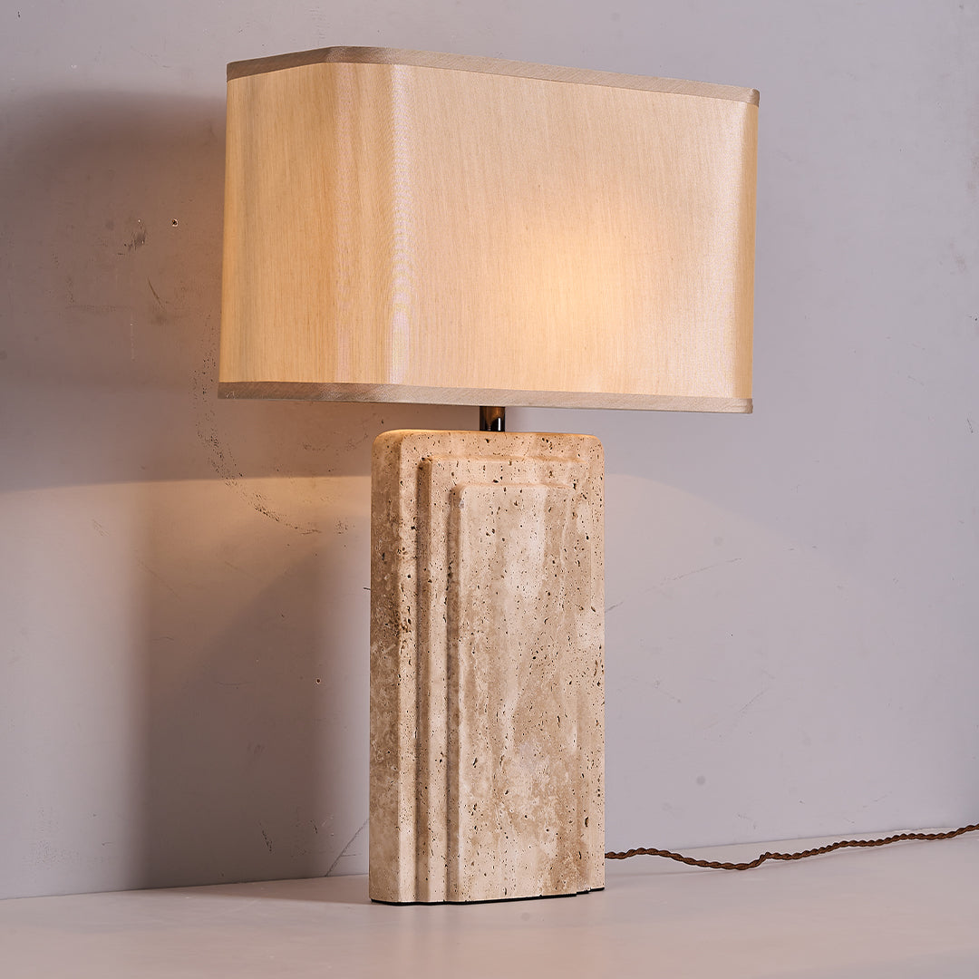 Travertine White Shade Table Lamp JA050 -  Desk\table Lamps - ebarza Furniture UAE | Shop Modern Furniture in Abu Dhabi & Dubai - مفروشات ايبازرا في الامارات | تسوق اثاث عصري وديكورات مميزة في دبي وابوظبي