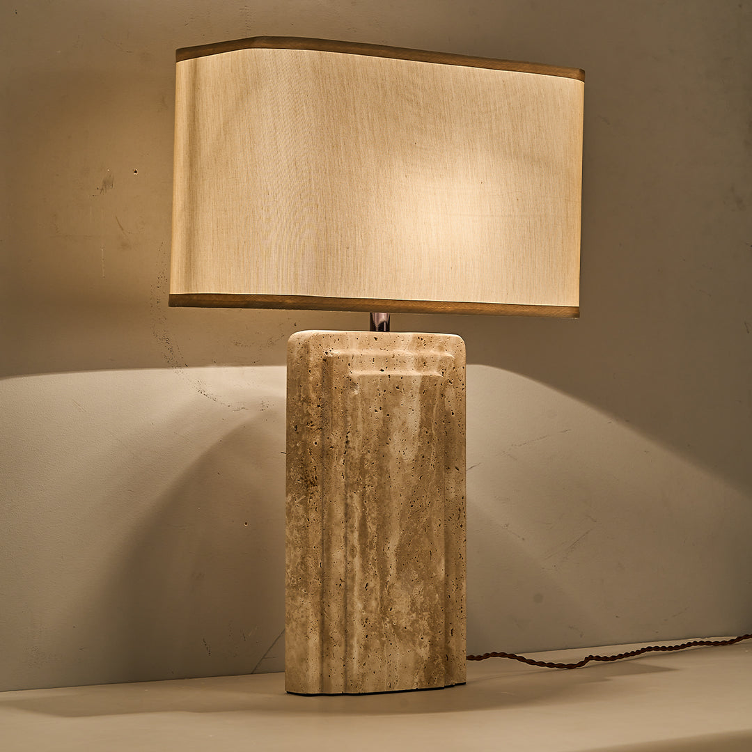 Travertine White Shade Table Lamp JA050 -  Desk\table Lamps - ebarza Furniture UAE | Shop Modern Furniture in Abu Dhabi & Dubai - مفروشات ايبازرا في الامارات | تسوق اثاث عصري وديكورات مميزة في دبي وابوظبي