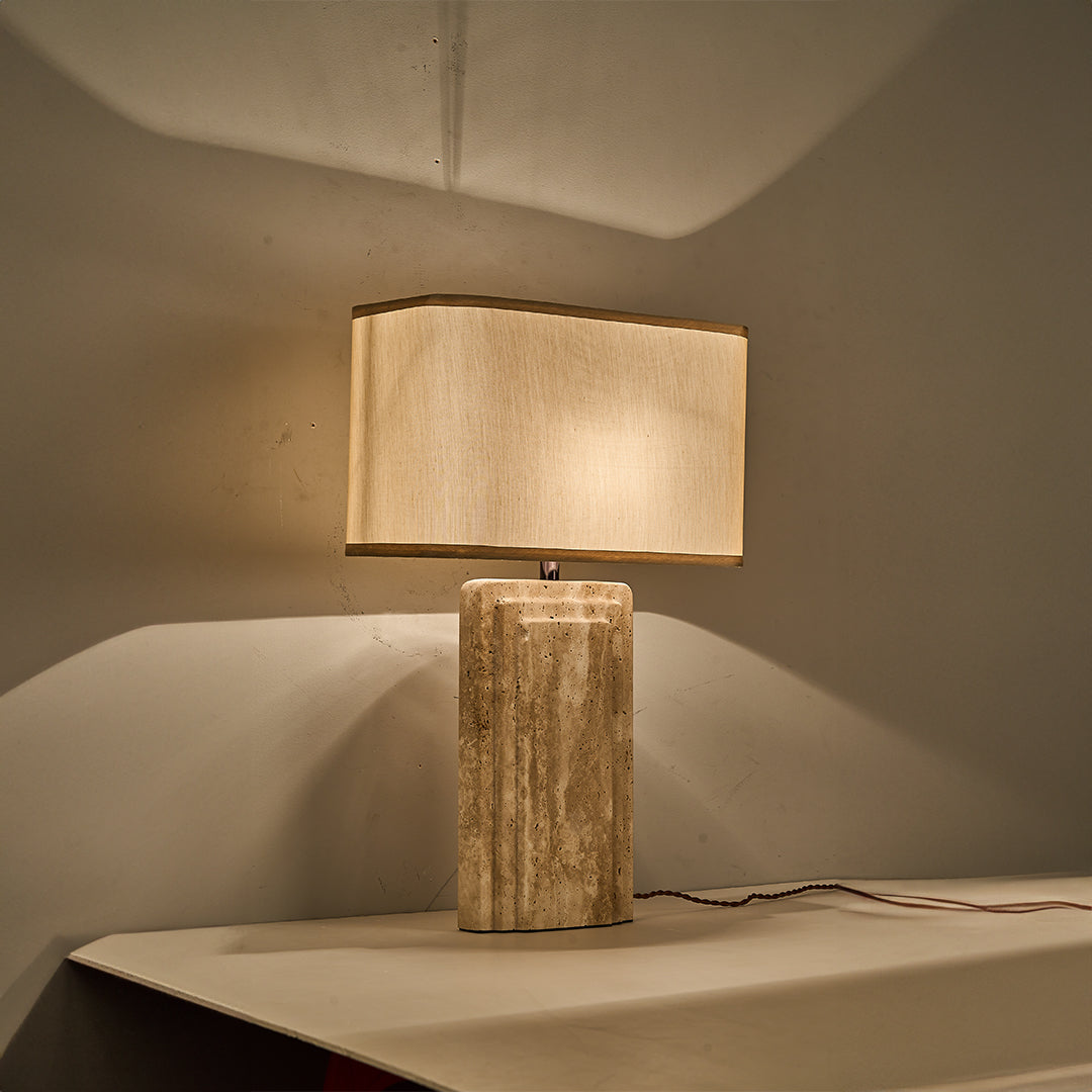 Travertine White Shade Table Lamp JA050 -  Desk\table Lamps - ebarza Furniture UAE | Shop Modern Furniture in Abu Dhabi & Dubai - مفروشات ايبازرا في الامارات | تسوق اثاث عصري وديكورات مميزة في دبي وابوظبي