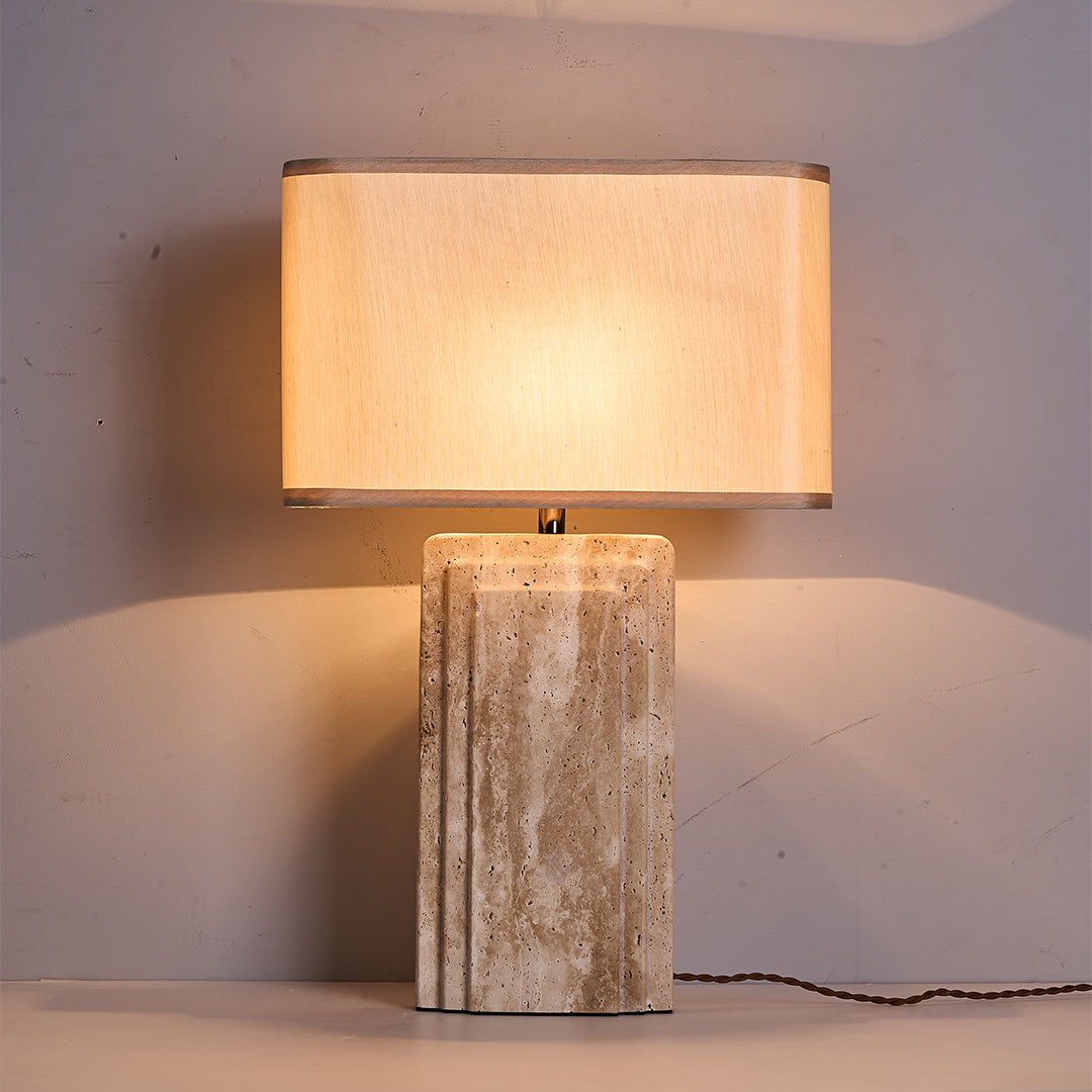 Travertine White Shade Table Lamp JA050 -  Desk\table Lamps - ebarza Furniture UAE | Shop Modern Furniture in Abu Dhabi & Dubai - مفروشات ايبازرا في الامارات | تسوق اثاث عصري وديكورات مميزة في دبي وابوظبي